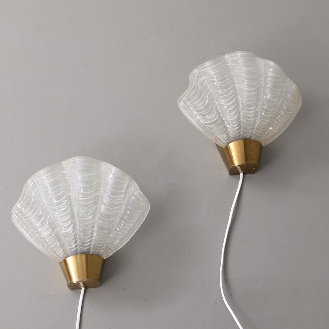 Swedish ASEA, Wall Sconces, Model Coquille Set of Two Shell Shaped Sweden 1950 For Sale