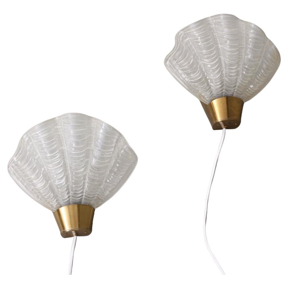 ASEA, Wall Sconces, Model Coquille Set of Two Shell Shaped Sweden 1950