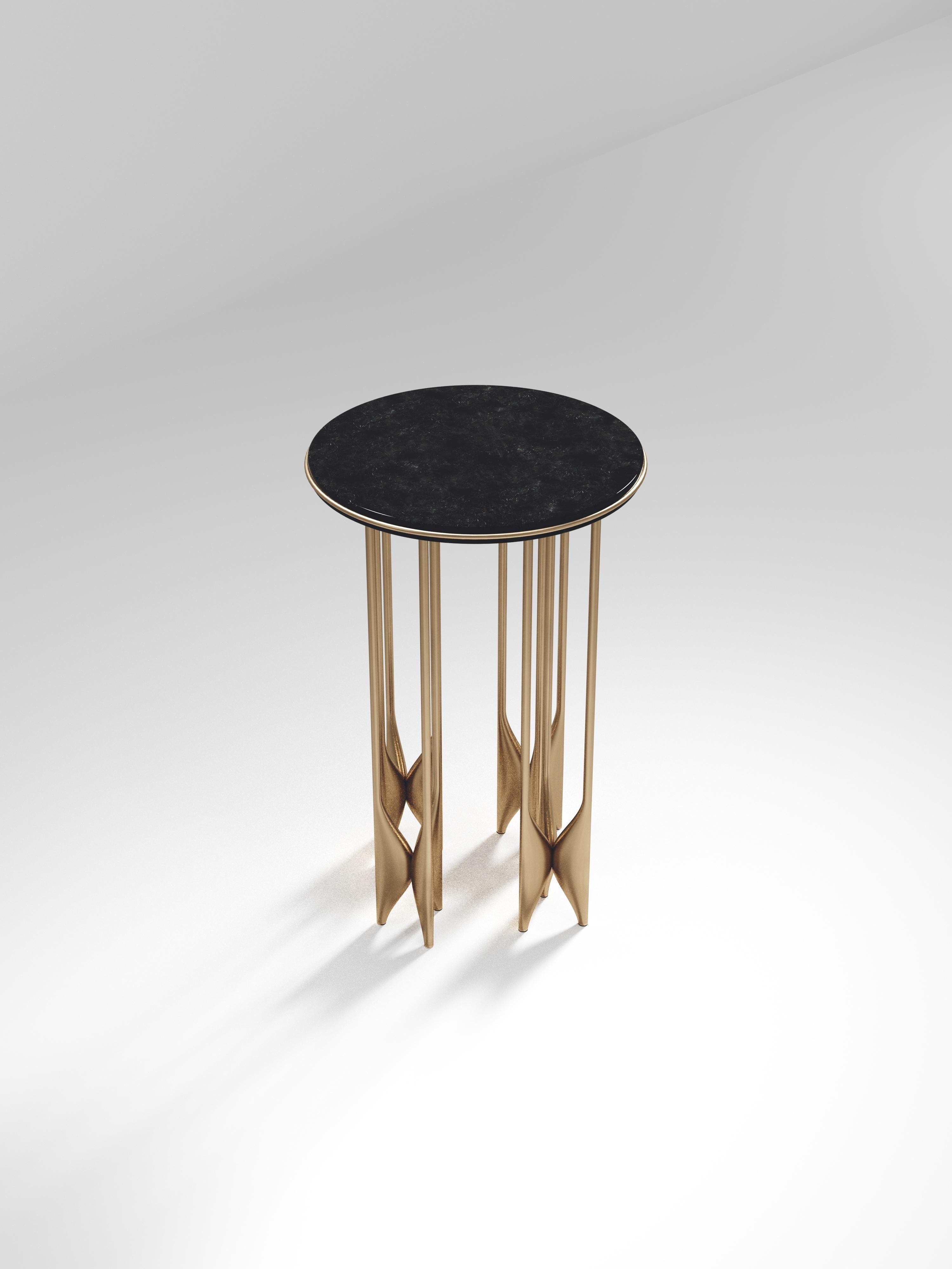 Inlay Shell Side Table with Bronze Patina Brass Details by Kifu Paris For Sale