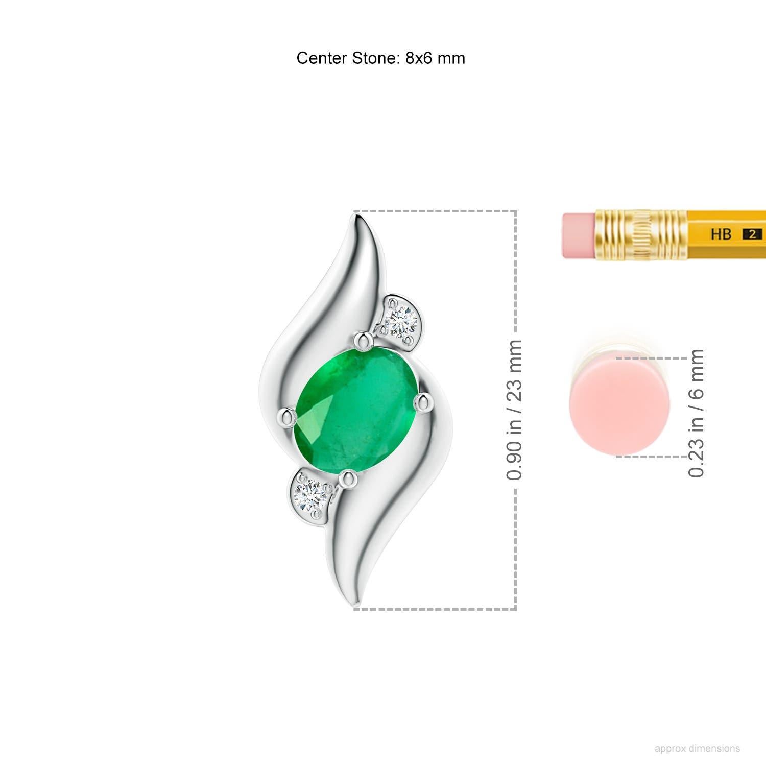 Moderno Ciondolo ovale a forma di conchiglia con smeraldo e diamante da 1,1 carati in argento Sterling 925 in vendita