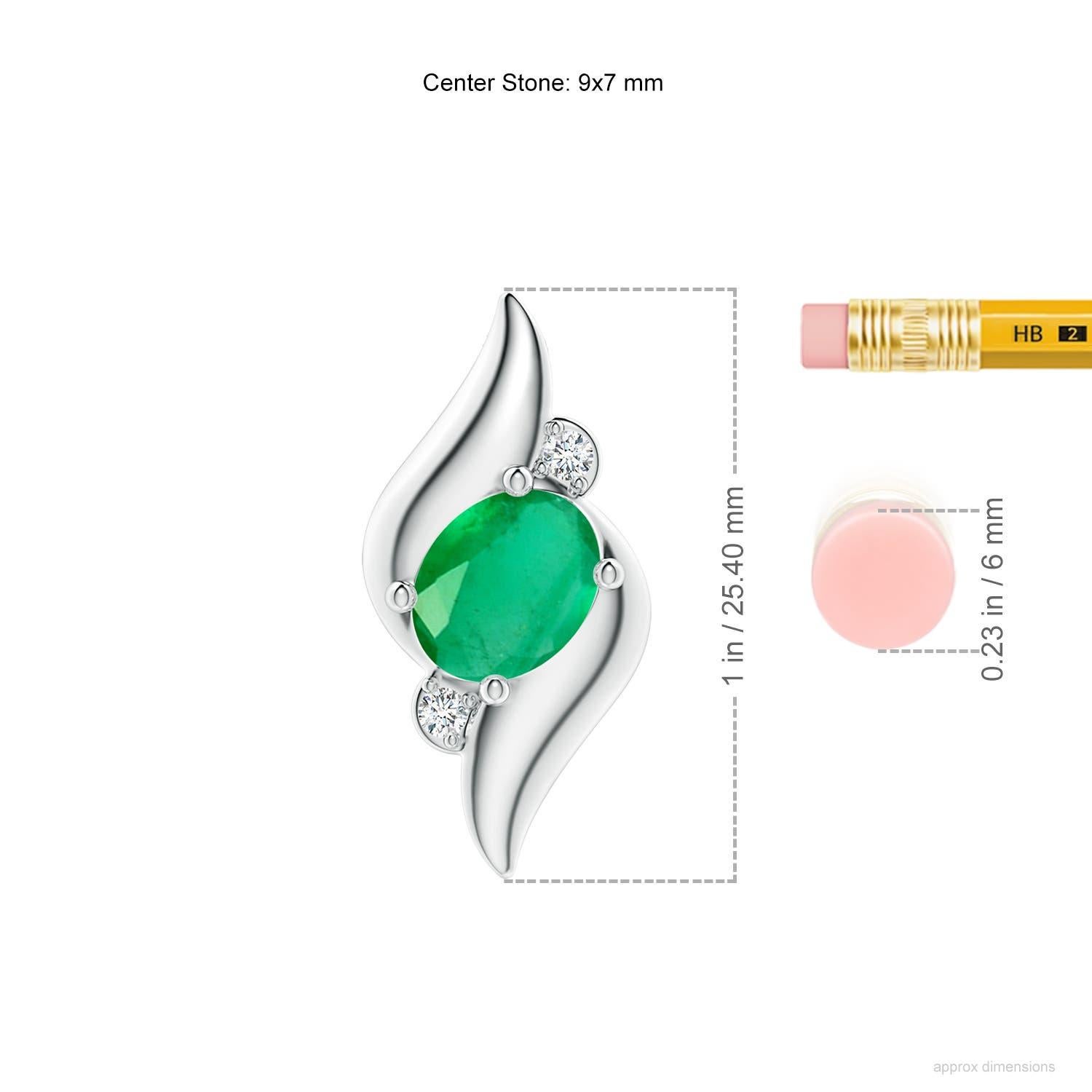 Moderno Ciondolo ovale a forma di conchiglia con smeraldo da 1,5 carati e diamanti in argento Sterling 925 in vendita
