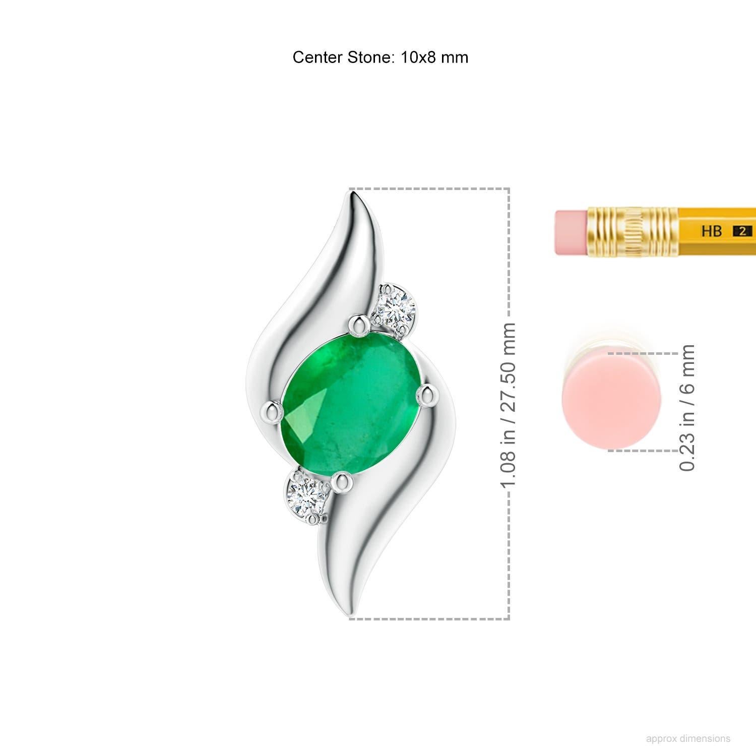 Moderno Ciondolo ovale a forma di conchiglia con smeraldo e diamante da 2,25 carati in argento Sterling 925 in vendita