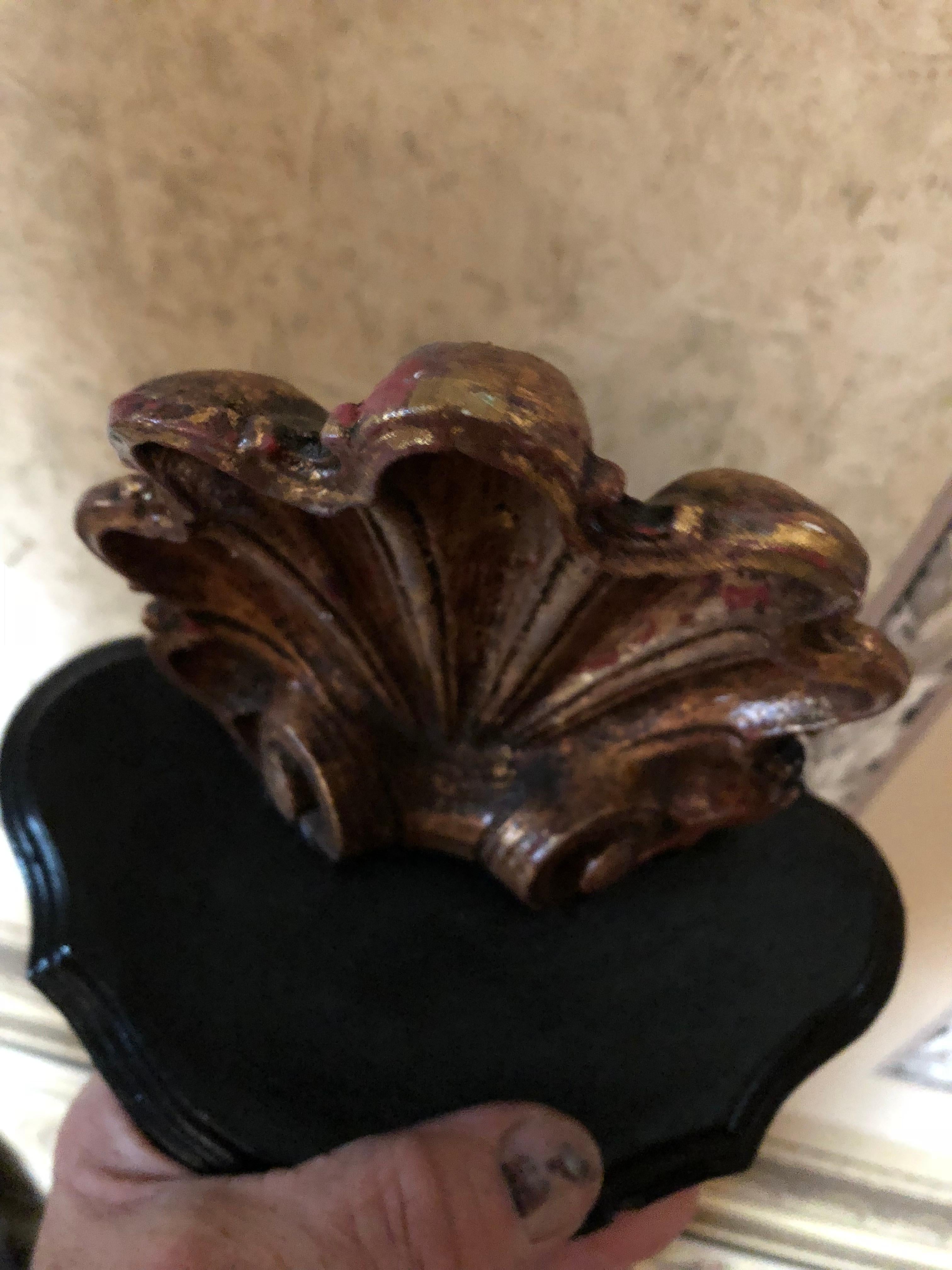 Hand-Crafted Shell Style Plate Holder/Shelf in Antique Gold Leaf and Black For Sale