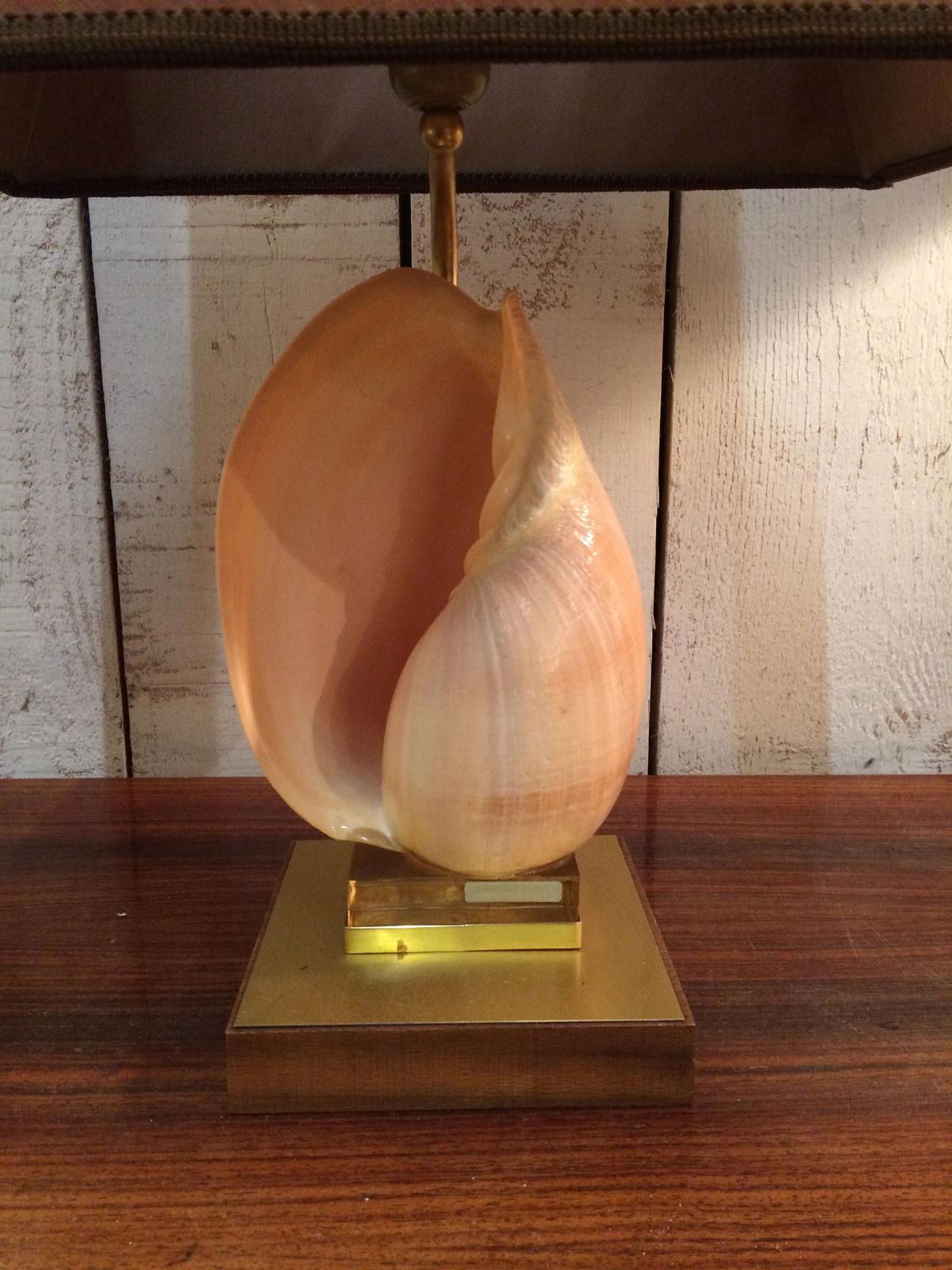 French Shell Table Lamp on a Brass Base For Sale