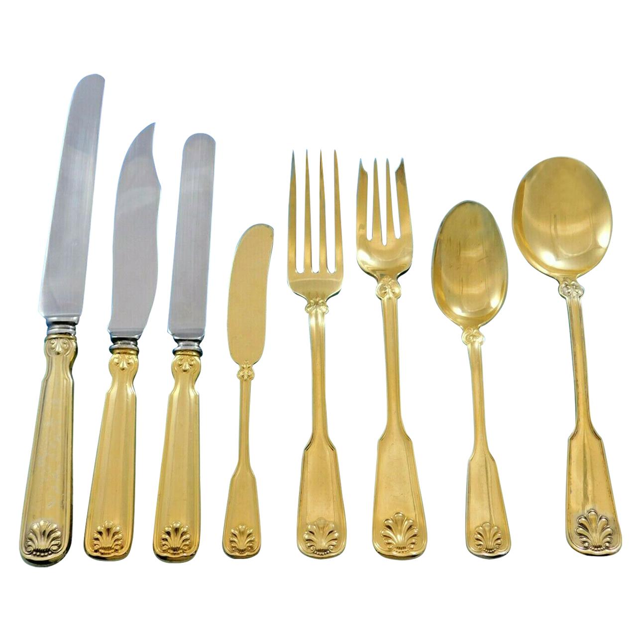 Shell & Thread by Tiffany Sterling Silver Flatware Service 12 Set, 103 Pcs Gold