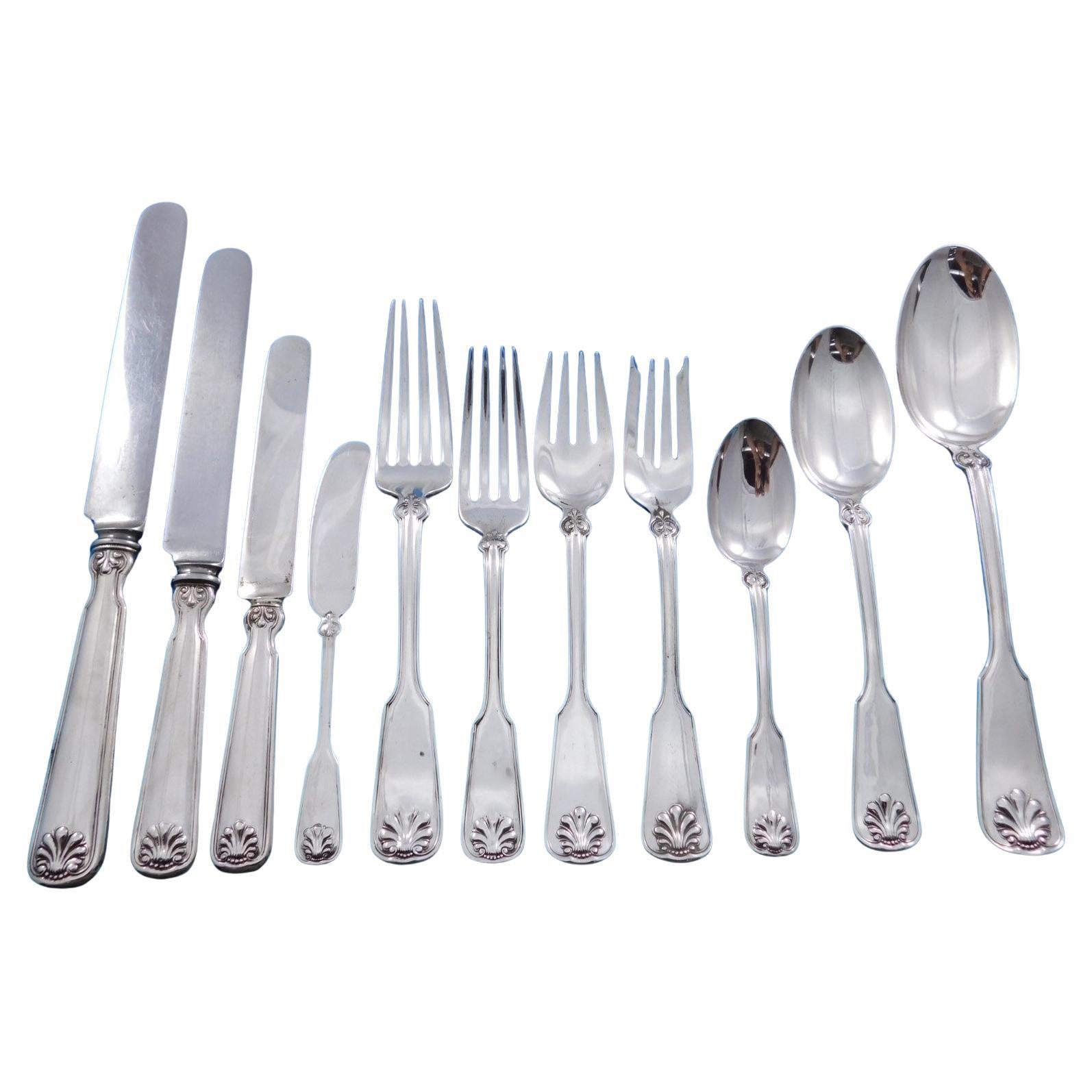Shell & Thread by Tiffany Sterling Silver Flatware Set 12 Service 141 pcs Dinner For Sale