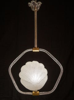 Shell Trasparent Murano Glass Chandelier by Barovier e Toso, 1940s