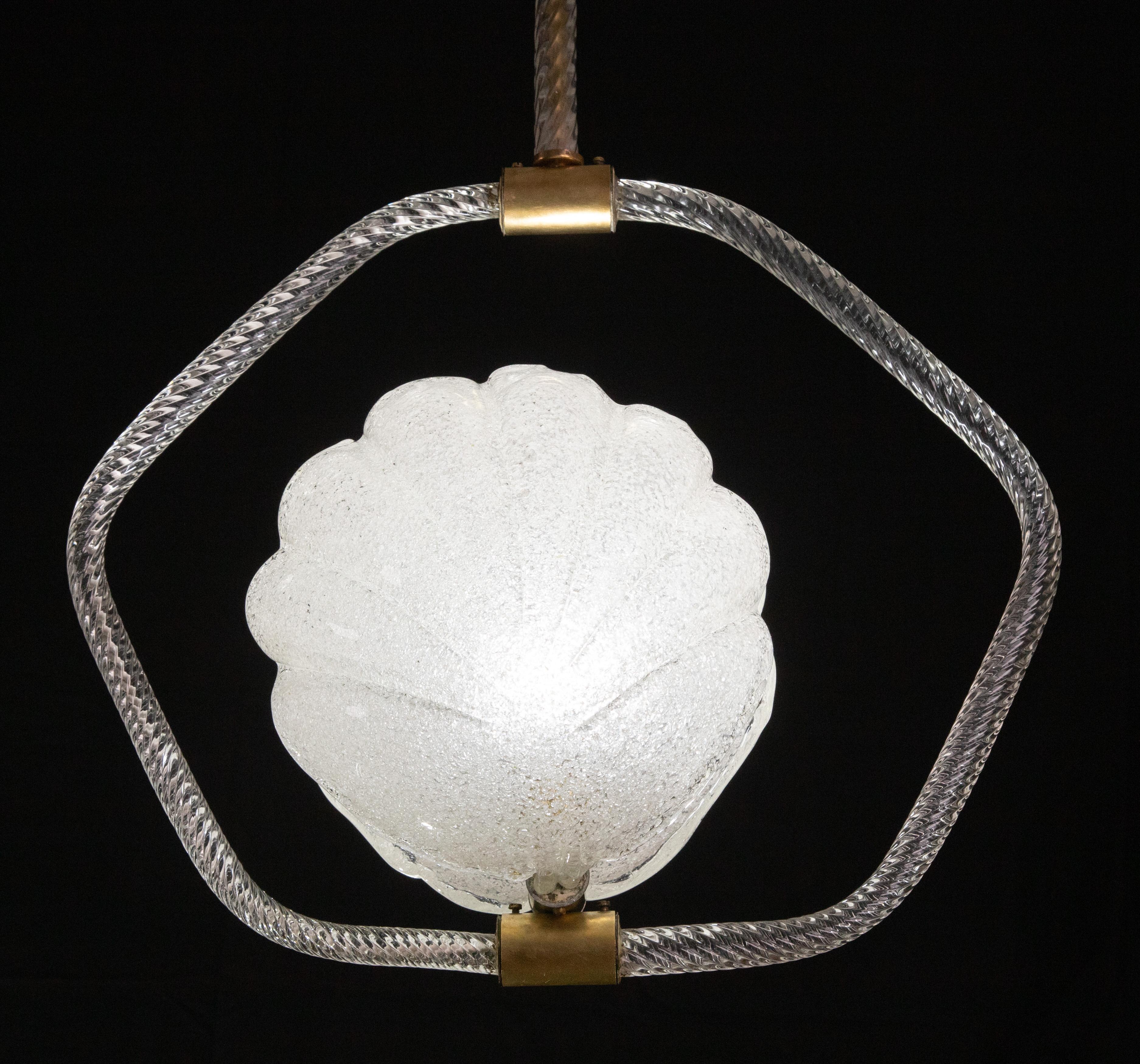 Mid-20th Century Shell Trasparent Murano Glass Chandelier by Barovier e Toso, 1940s For Sale