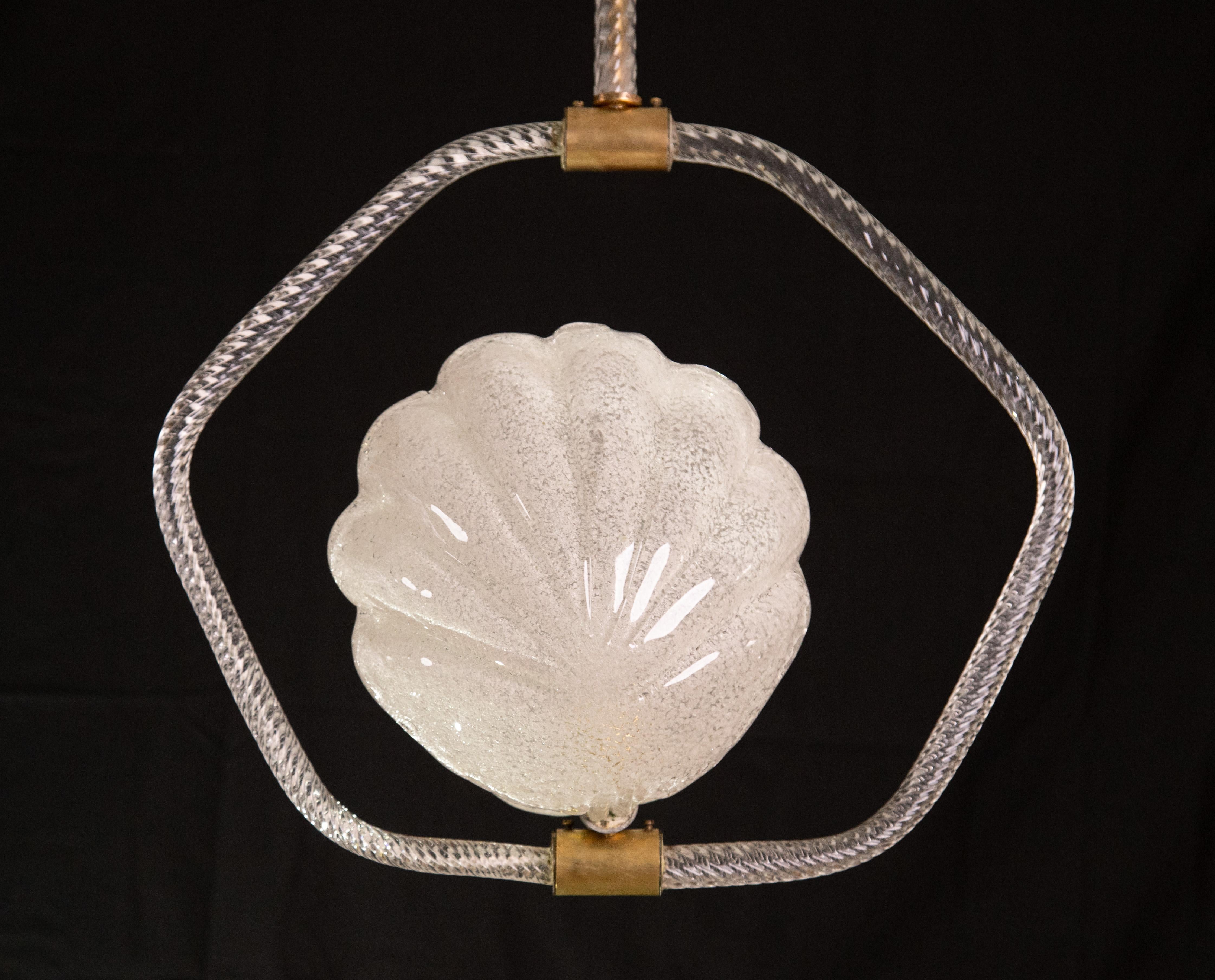 Shell Trasparent Murano Glass Chandelier by Barovier e Toso, 1940s For Sale 3