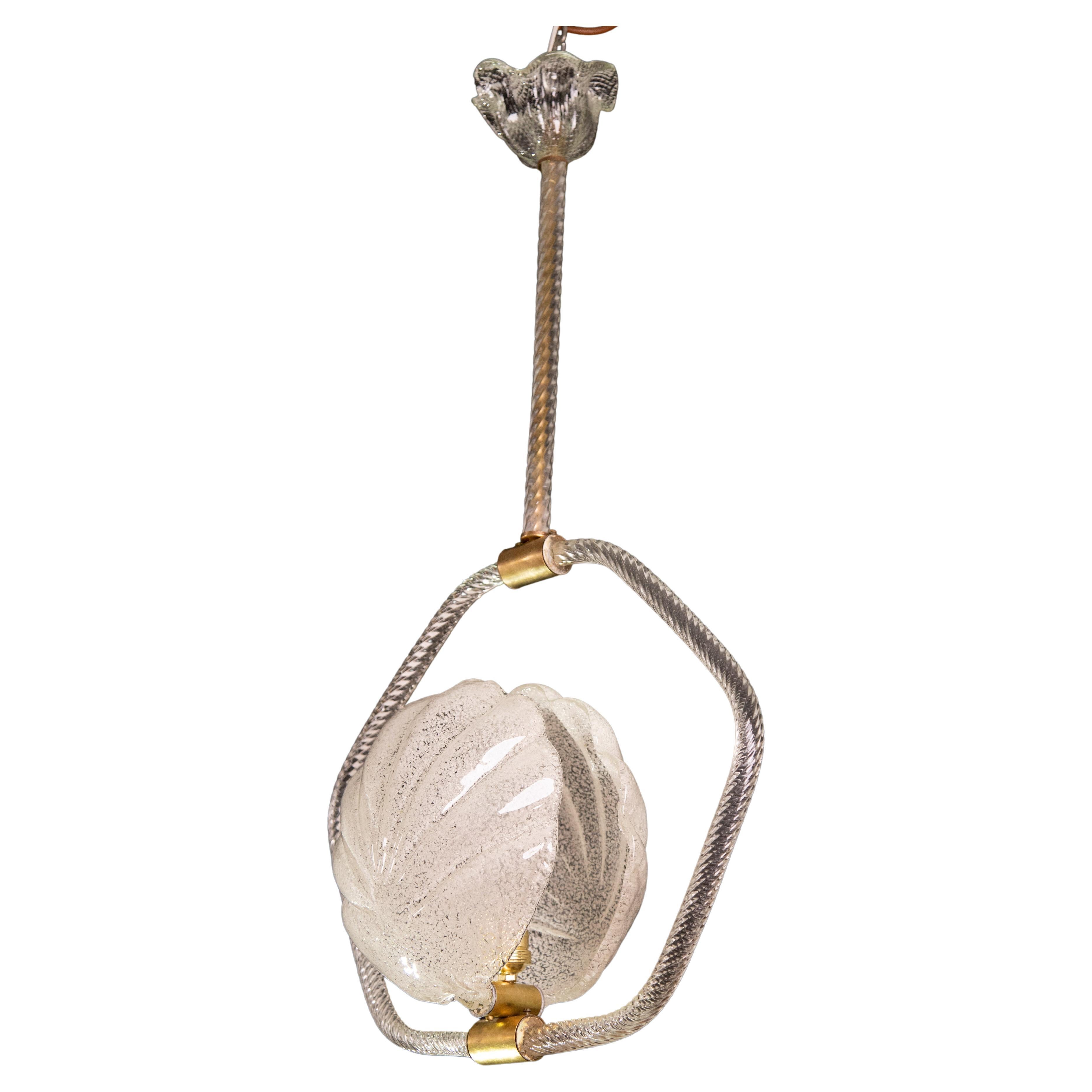 Shell Trasparent Murano Glass Chandelier by Barovier e Toso, 1940s For Sale