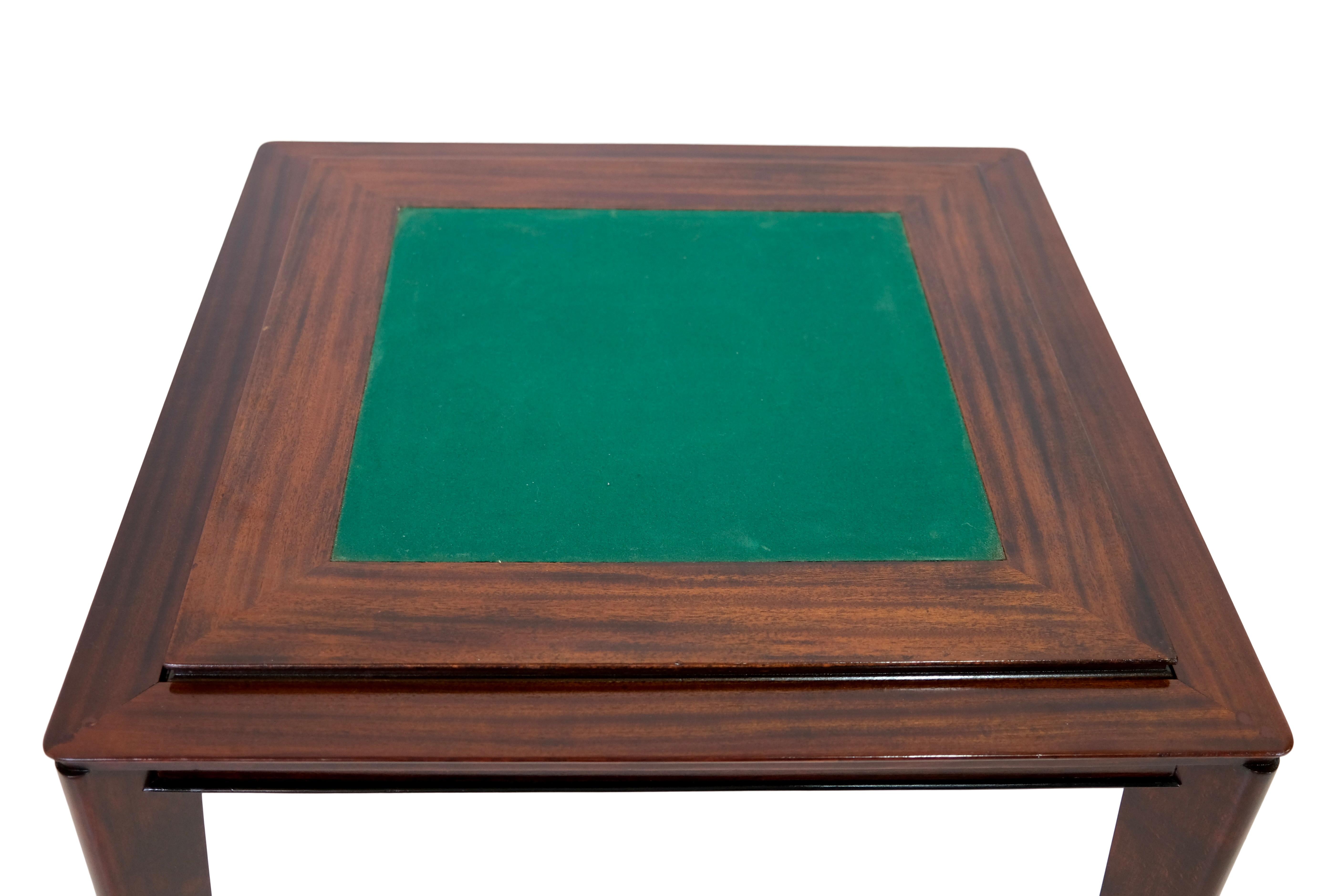 Shellac Hand Polished Art Deco Game Table with Chess Board and Green Felt 2