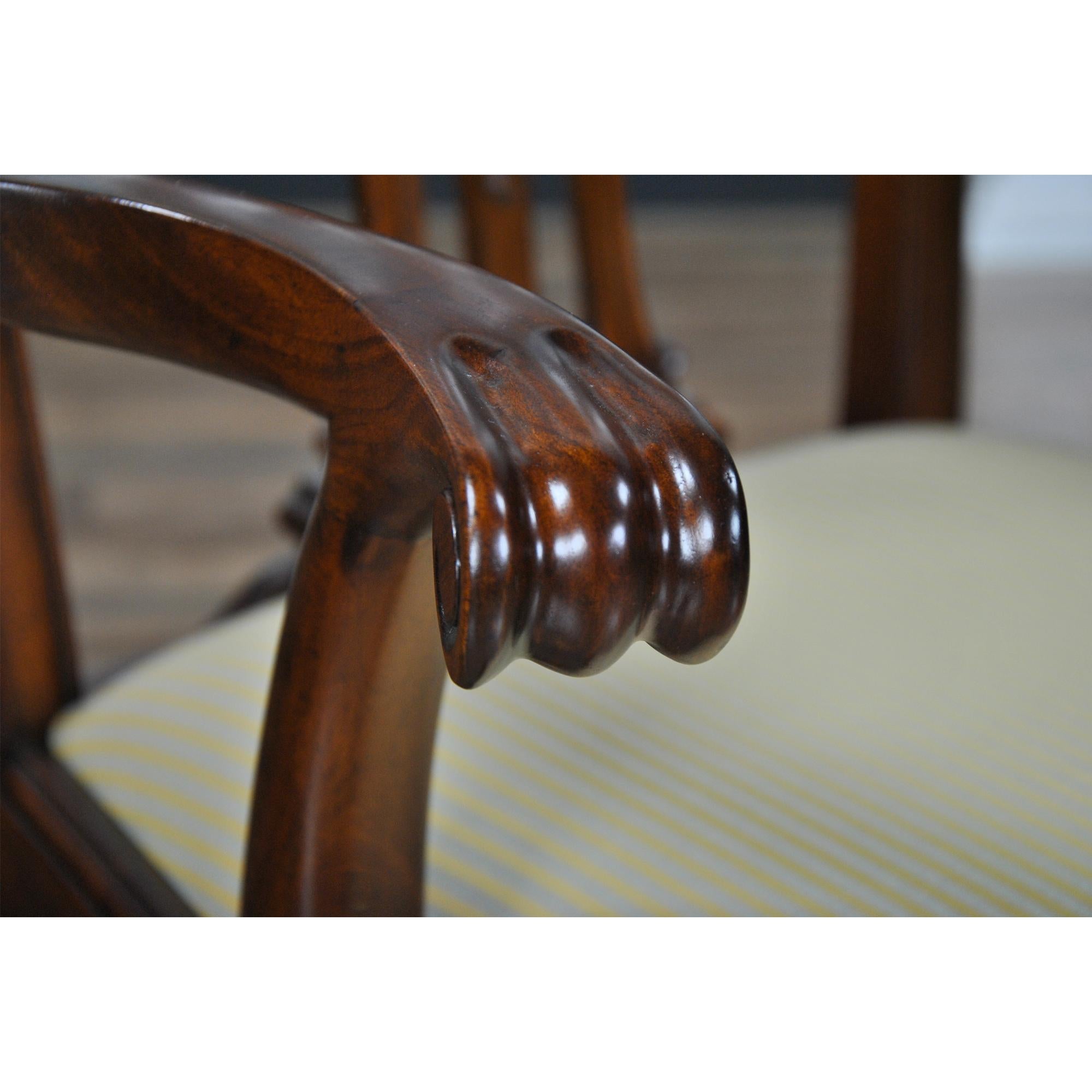 Hand-Carved Shellback Mahogany Dining Chairs, Set of 10 For Sale