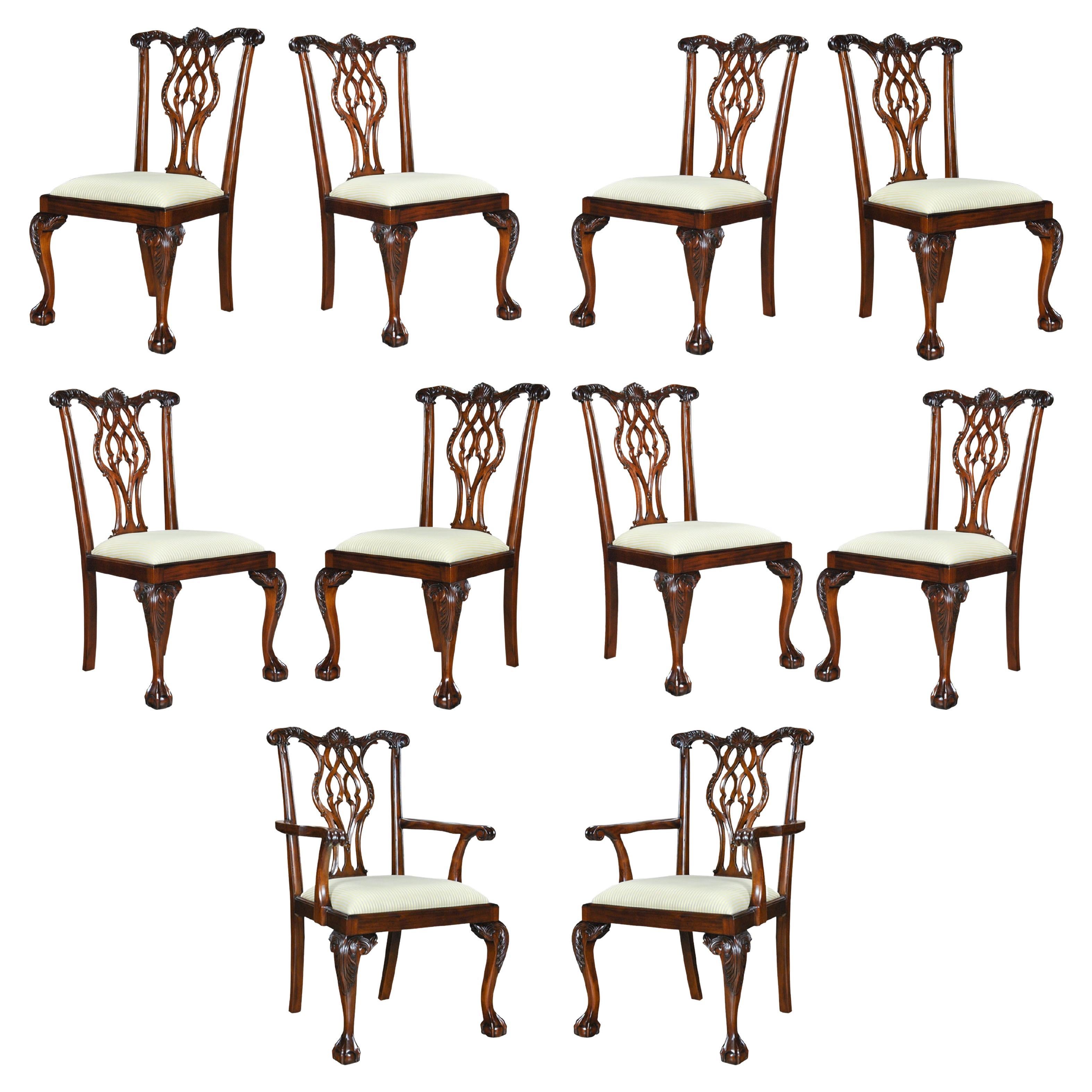 Shellback Mahogany Dining Chairs, Set of 10 For Sale