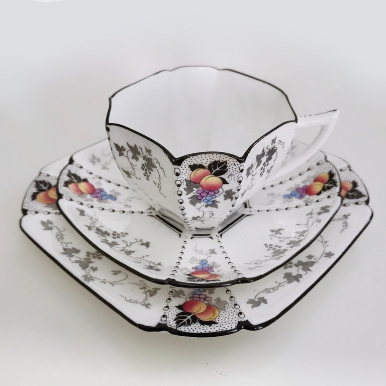 Shelley Art Deco Teacup Trio, Peaches and Grapes on Queen Anne Shape