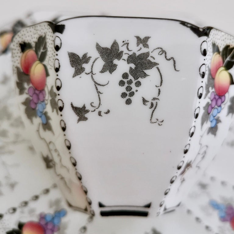 Shelley Art Deco Teacup Trio, Peaches and Grapes on Queen Anne Shape