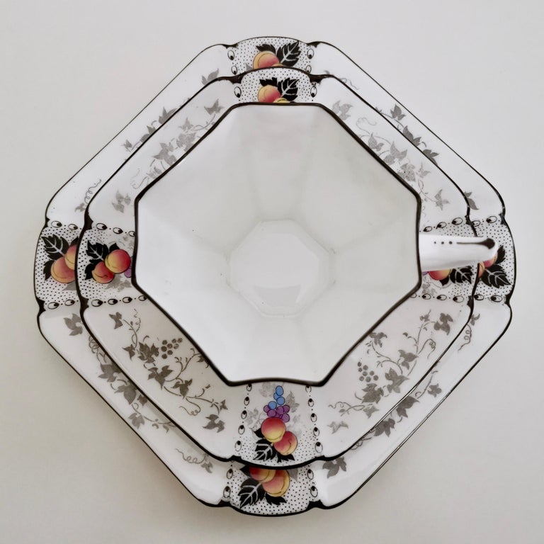 Shelley Art Deco Teacup Trio, Peaches and Grapes on Queen Anne Shape