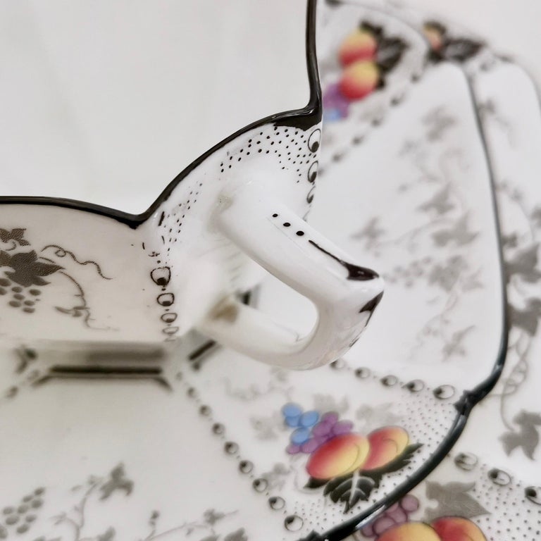 Shelley Art Deco Teacup Trio, Peaches and Grapes on Queen Anne Shape