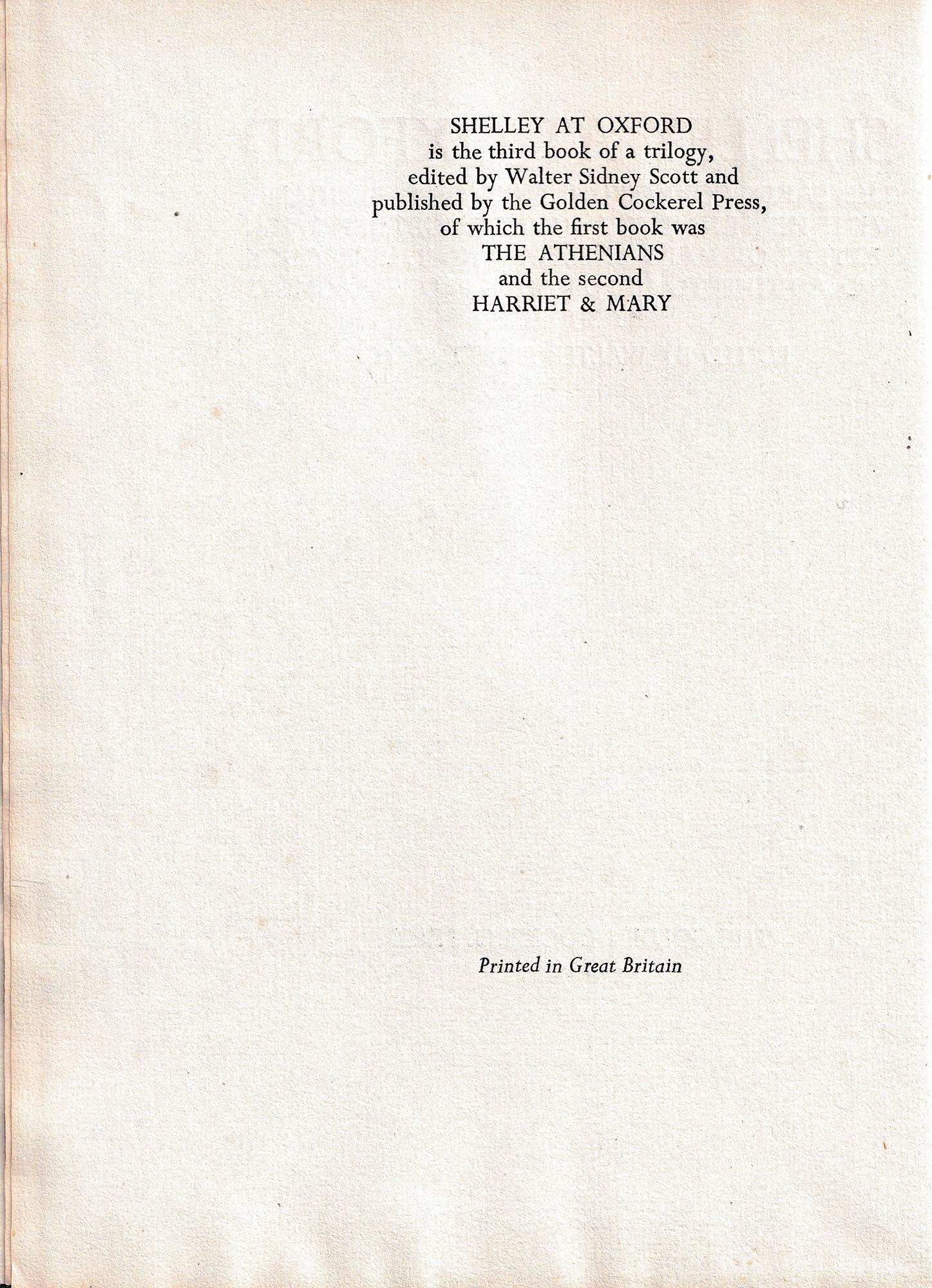 Shelley at Oxford – Early correspondence of P.B.Shelley – GOLDEN COCKEREL PRESS For Sale 4
