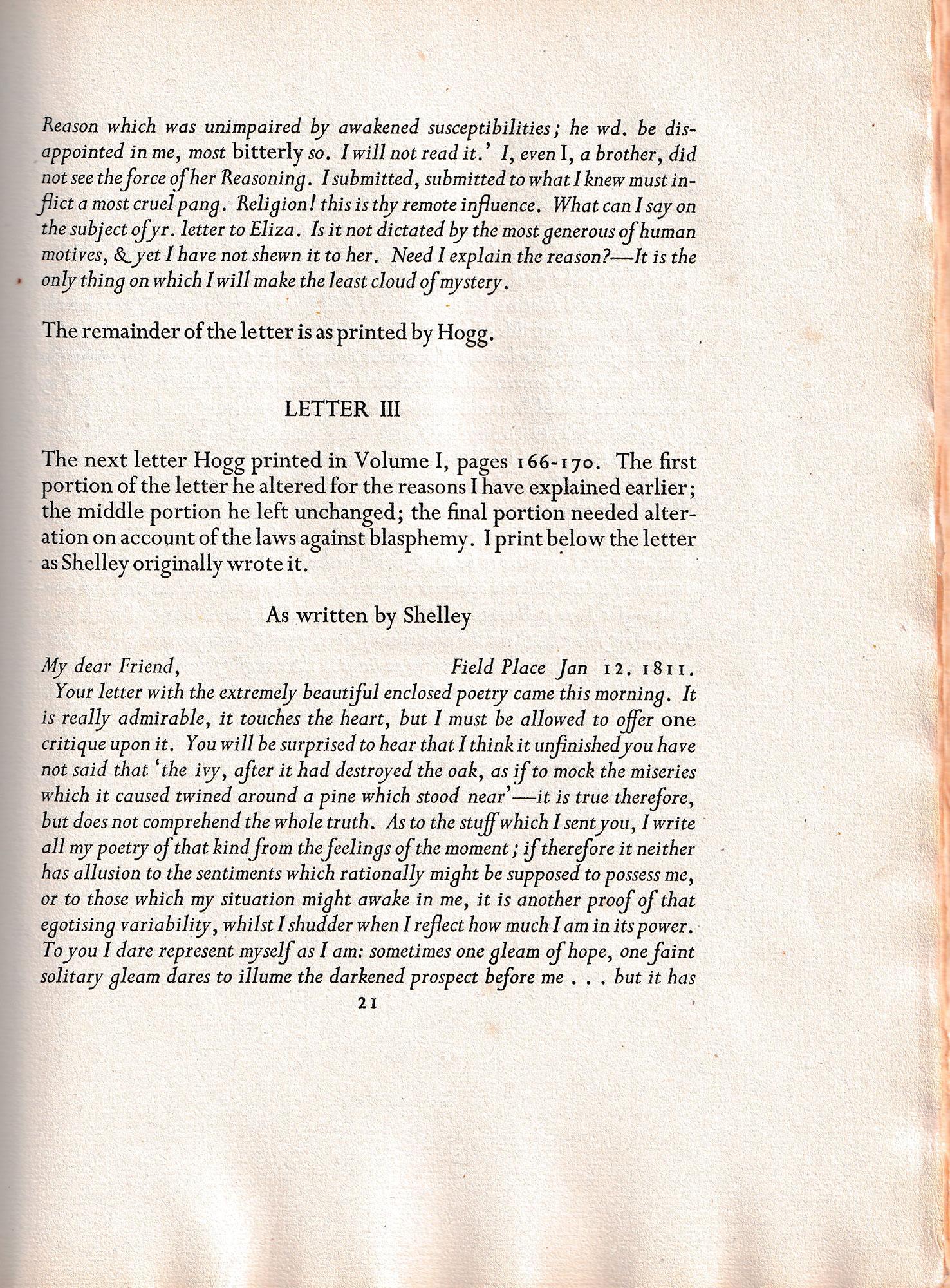 20th Century Shelley at Oxford – Early correspondence of P.B.Shelley – GOLDEN COCKEREL PRESS For Sale