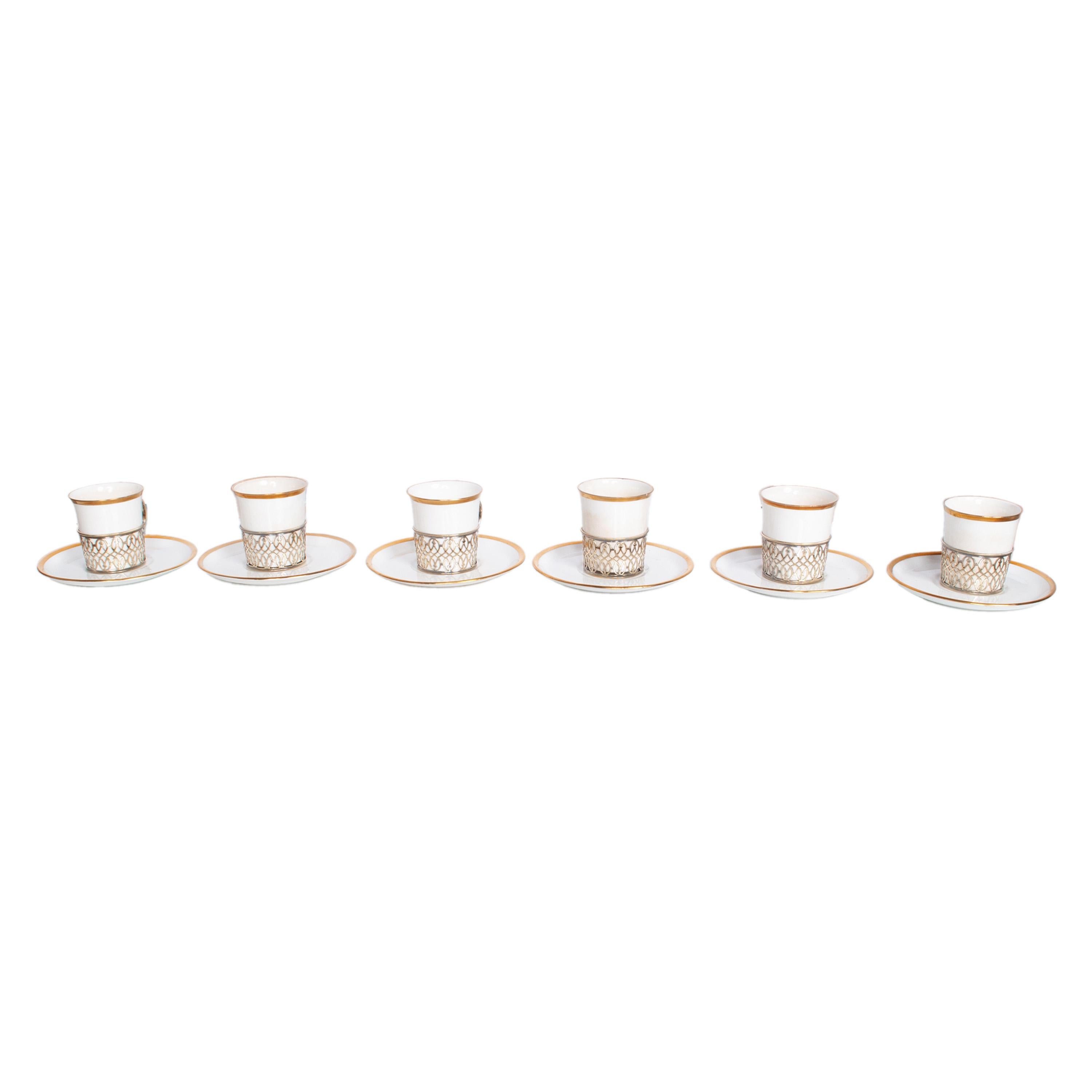 Shelley China Tazas Demitasse Platillos Plata de ley Mappin Webb Birmingham 1919 en venta 2