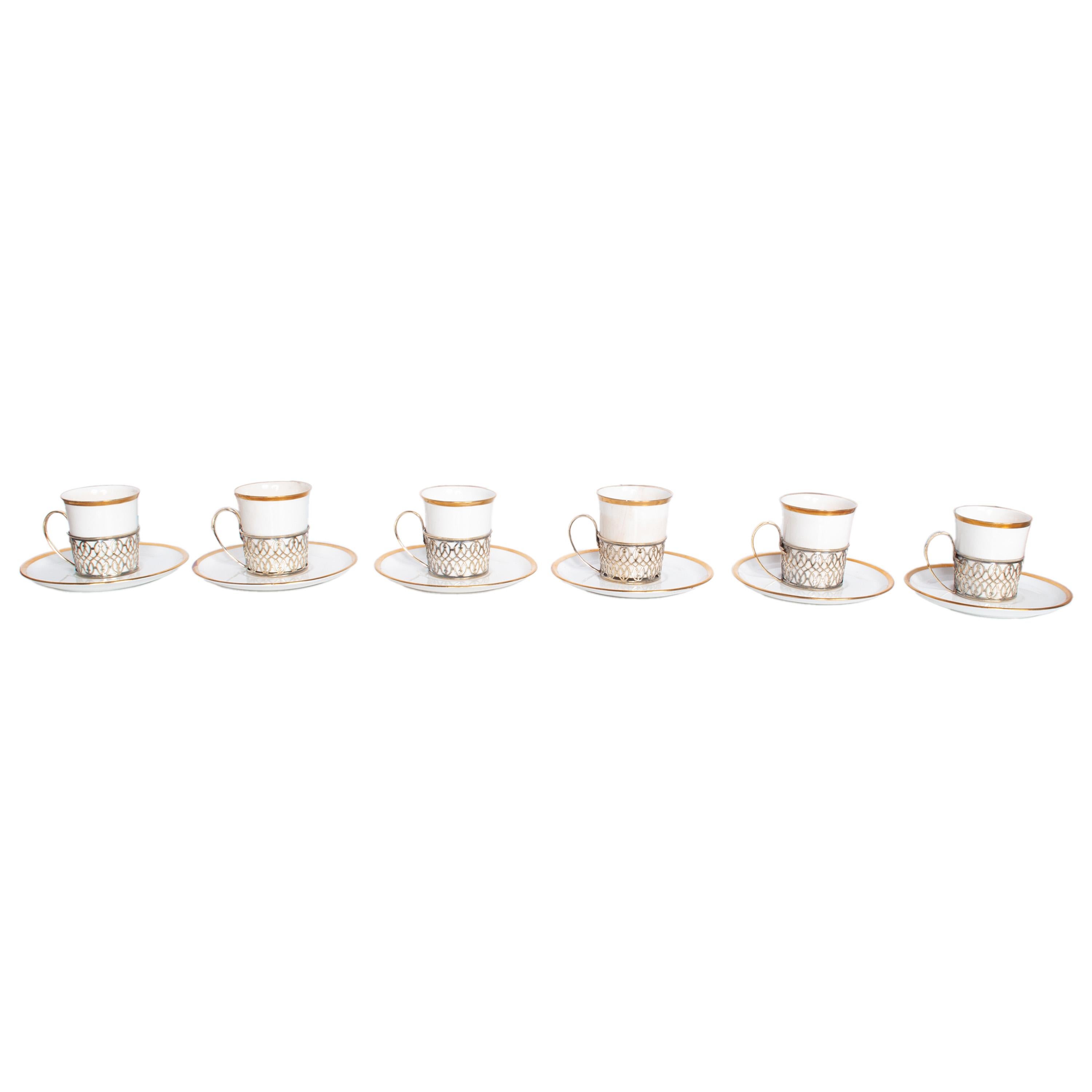 Shelley China Tazas Demitasse Platillos Plata de ley Mappin Webb Birmingham 1919 en venta 3