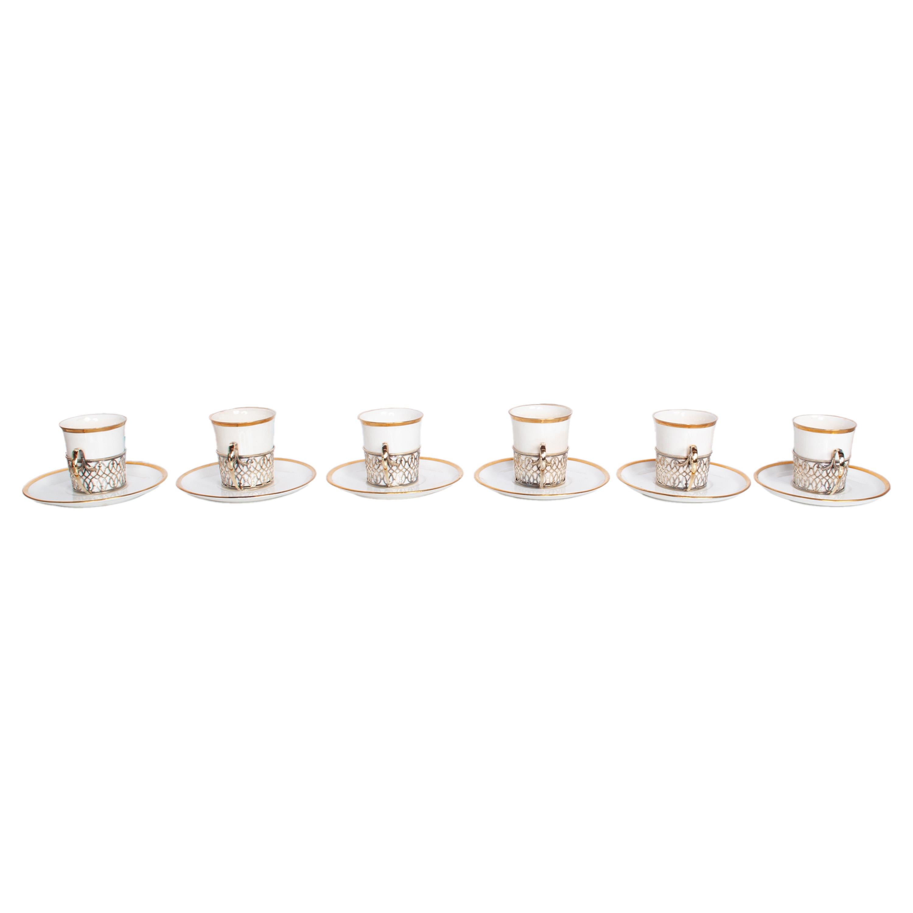 Shelley China Tazas Demitasse Platillos Plata de ley Mappin Webb Birmingham 1919 en venta 5