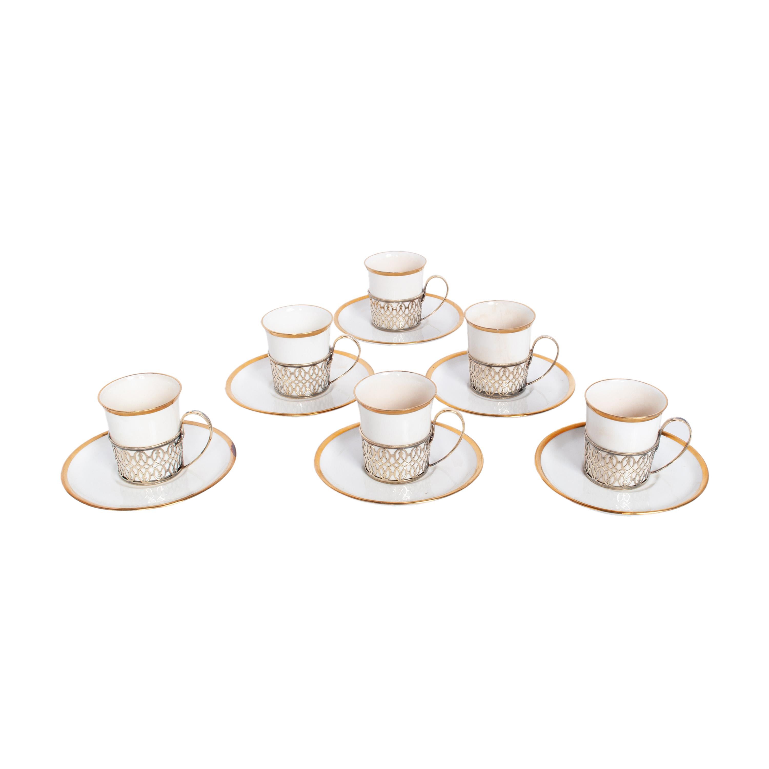 Shelley China Tazas Demitasse Platillos Plata de ley Mappin Webb Birmingham 1919 Inglés en venta