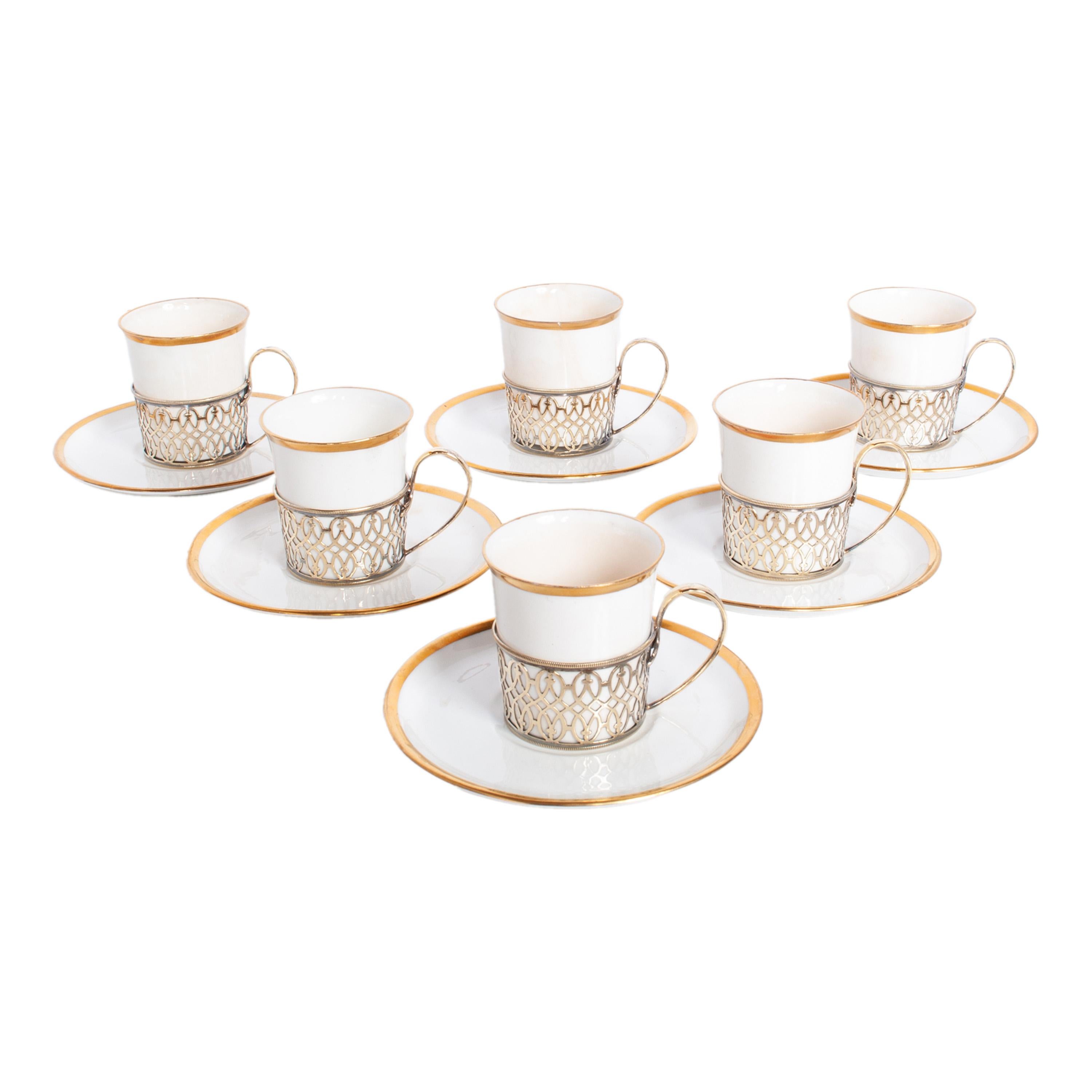 Shelley China Tazas Demitasse Platillos Plata de ley Mappin Webb Birmingham 1919 Dorado en venta