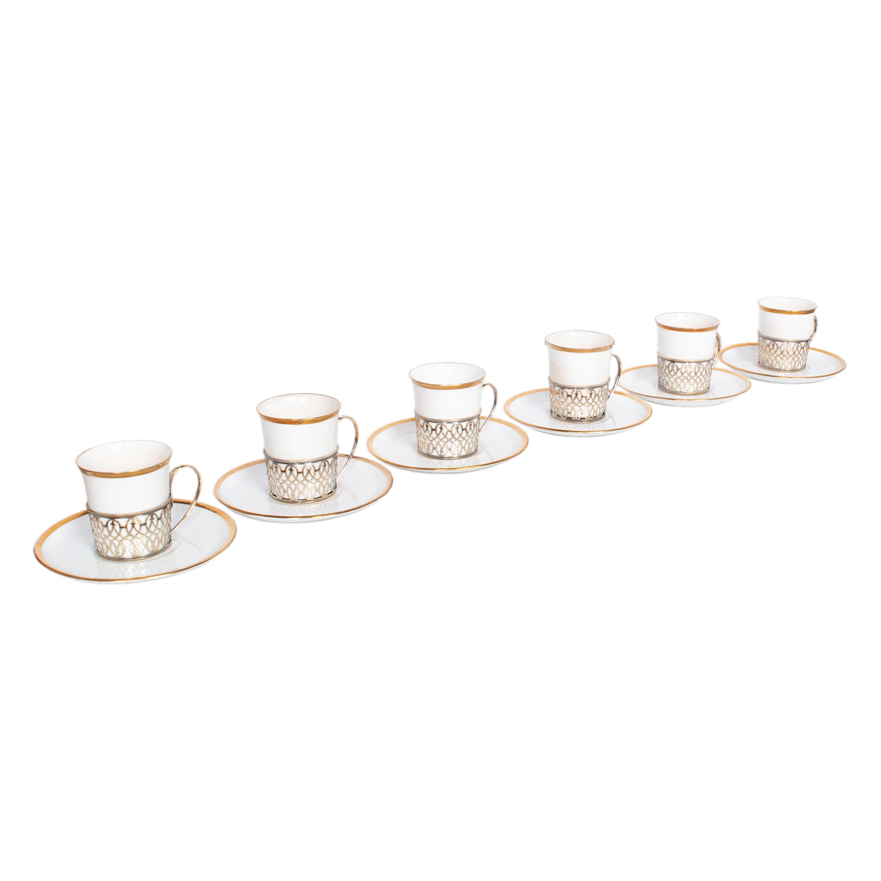 Shelley China Tazas Demitasse Platillos Plata de ley Mappin Webb Birmingham 1919 en Bueno estado para la venta en Portland, OR