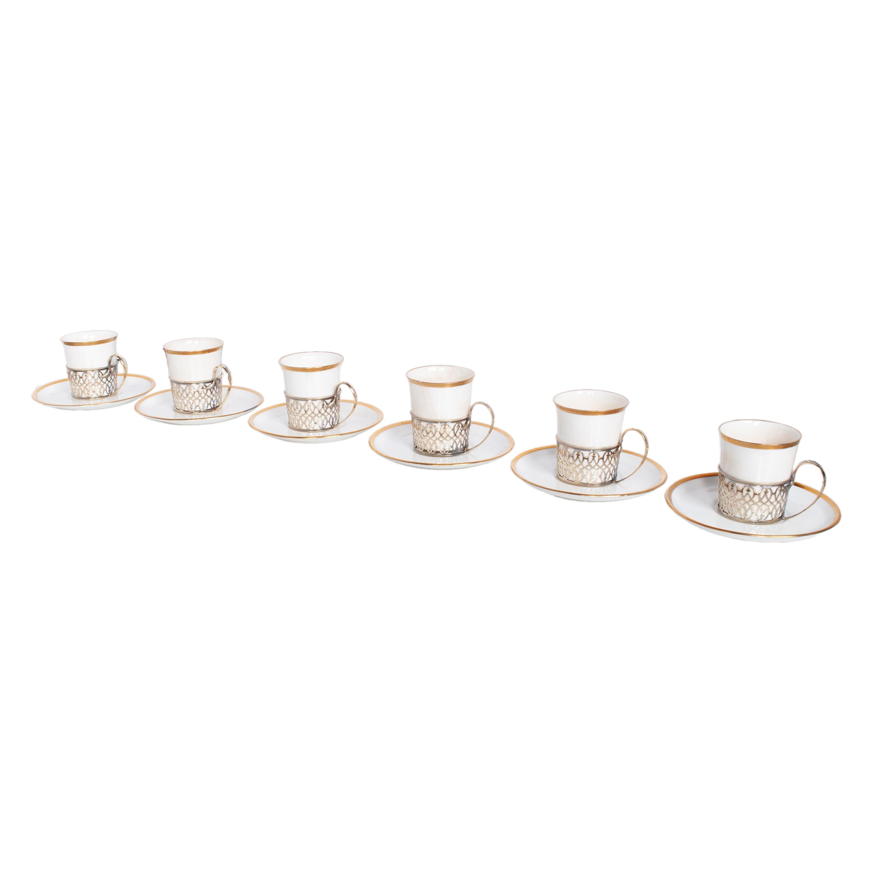 Shelley China Tazas Demitasse Platillos Plata de ley Mappin Webb Birmingham 1919 principios del siglo XX en venta