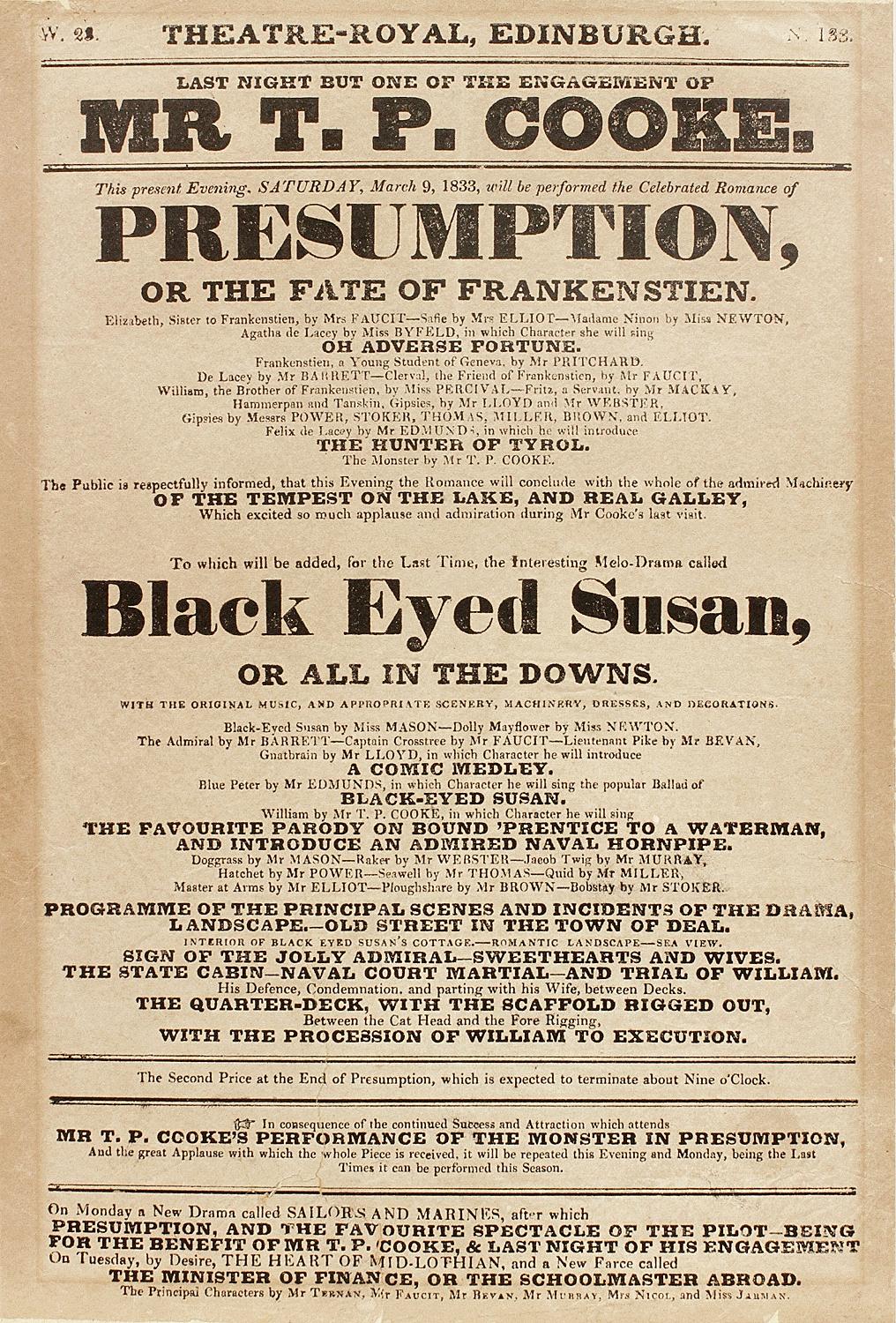 Milieu du XIXe siècle Presumption de SHELLEY/COOKE ou la défaite de Frankenstein. 1833 À THEATRE-ROYAL en vente