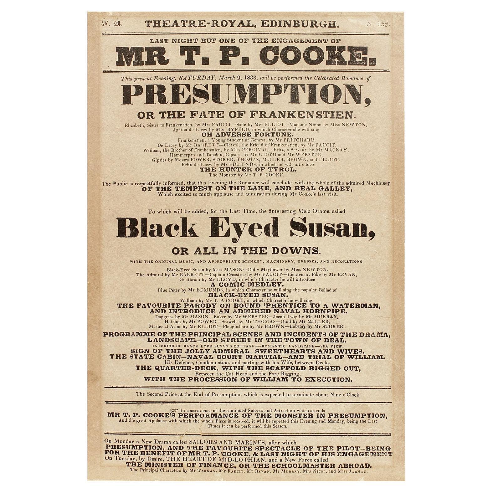 SHELLEY/COOKE Presumption Or The Fate of Frankenstein. 1833 AT THE THEATRE-ROYAL