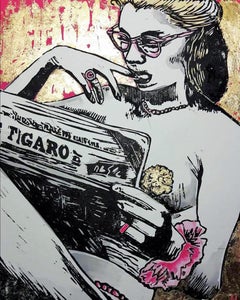 Die Stripperin - Feministische Machtkunst:  Blattgold:: Acryl & Linoldruck auf Dibond