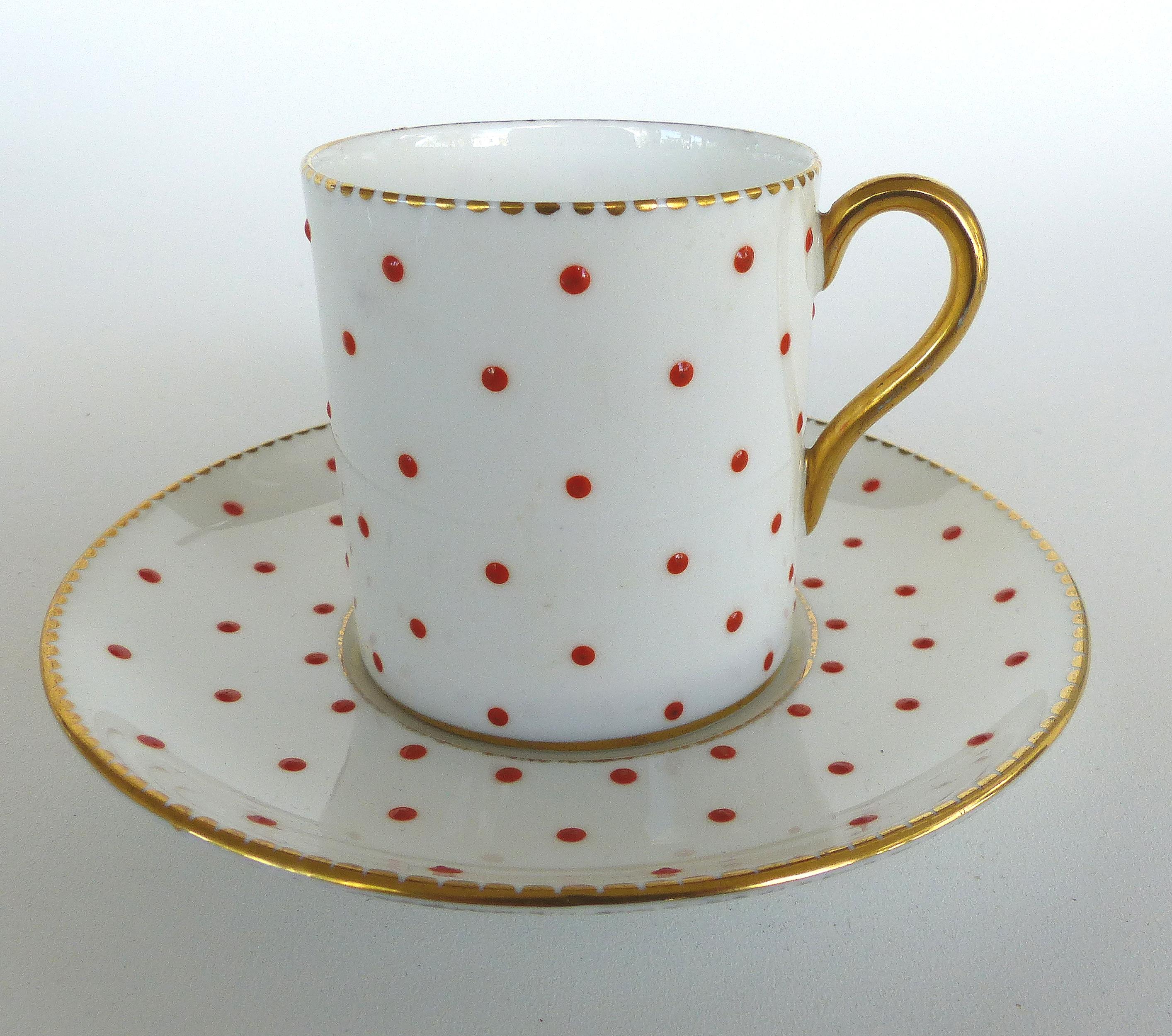 Shelley England Fine Bone China Enameled and Gilt Demitasse Cups and Saucers

Offered for sale is a set of five fine china cups and saucers from Shelly. Each cup and saucer is decorated with raised enamel dots and accented with gold. Cups measure
