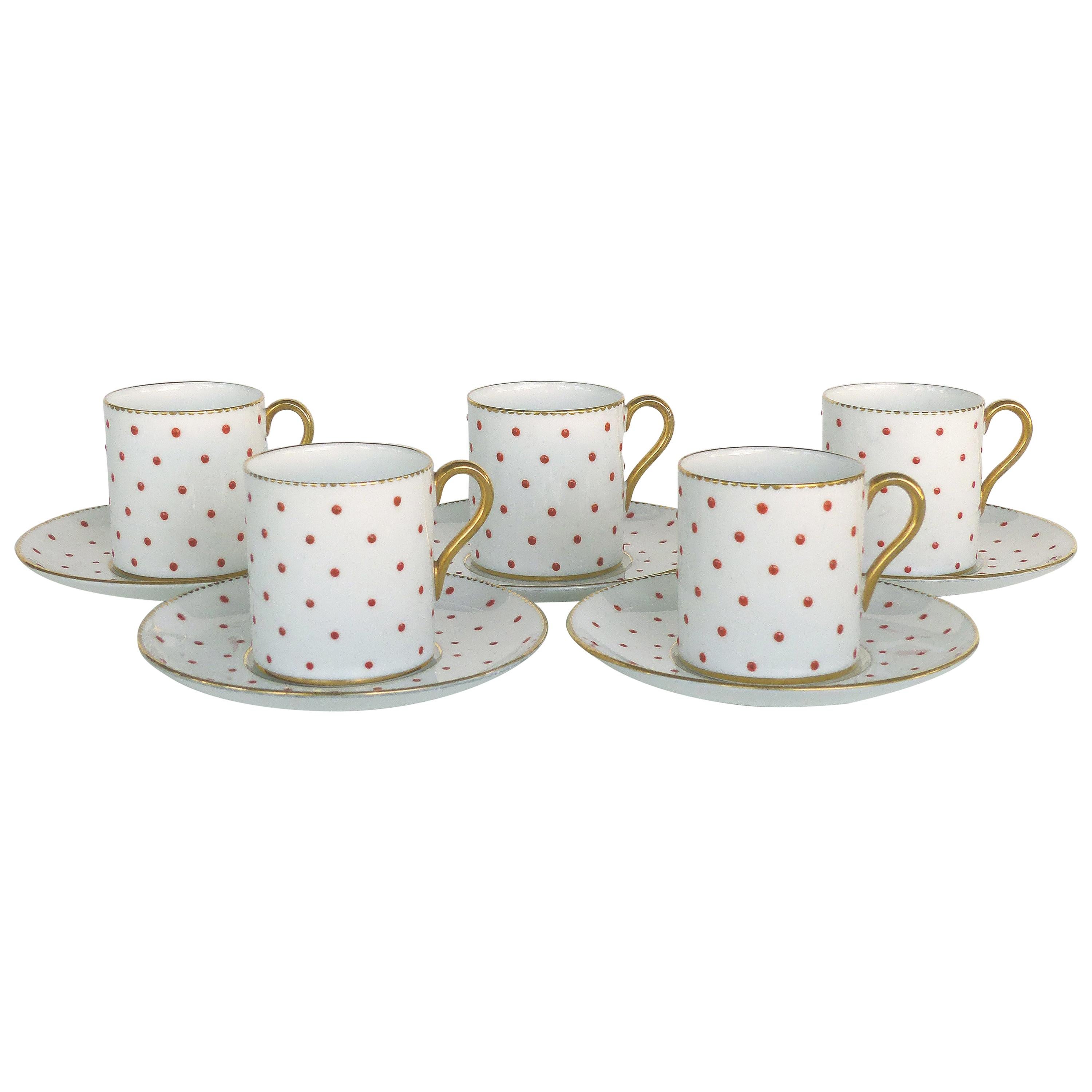 Tasses et soucoupes à demi-tasse en porcelaine fine à la cendre d'os émaillée et dorée Shelley England