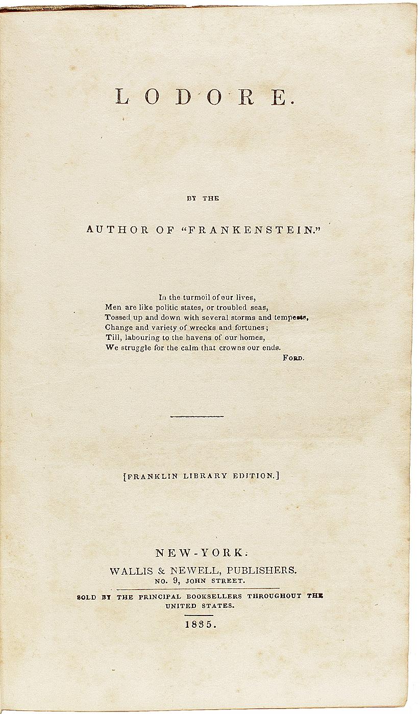 Américain SHELLEY, Mary. Lodore - Première Édition AMÉRICAINE - 1835 en vente