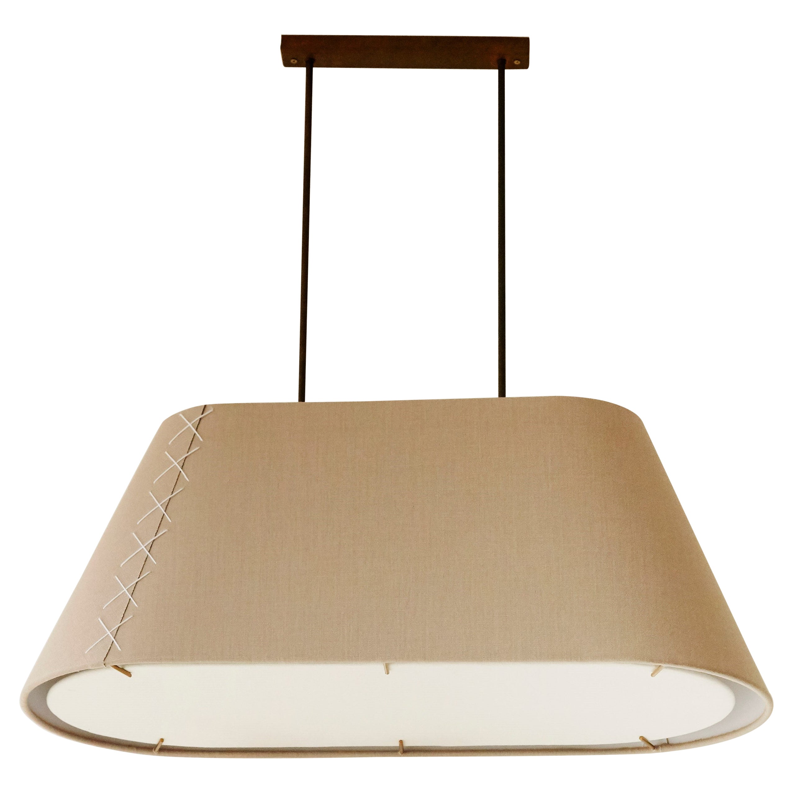 Shelley Oval Belgian Linen & Brass Classic Modern Double Pendant by Wende Reid