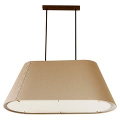 Shelley Oval Belgian Linen & Brass Classic Modern Double Pendant by Wende Reid