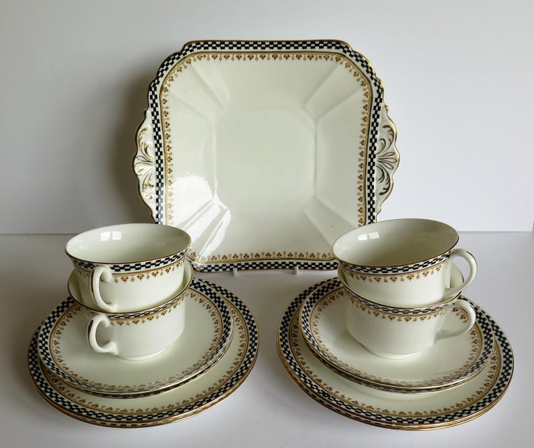 Shelley Porcelain Art Deco Period Part Tea Set with 13 Pieces, circa