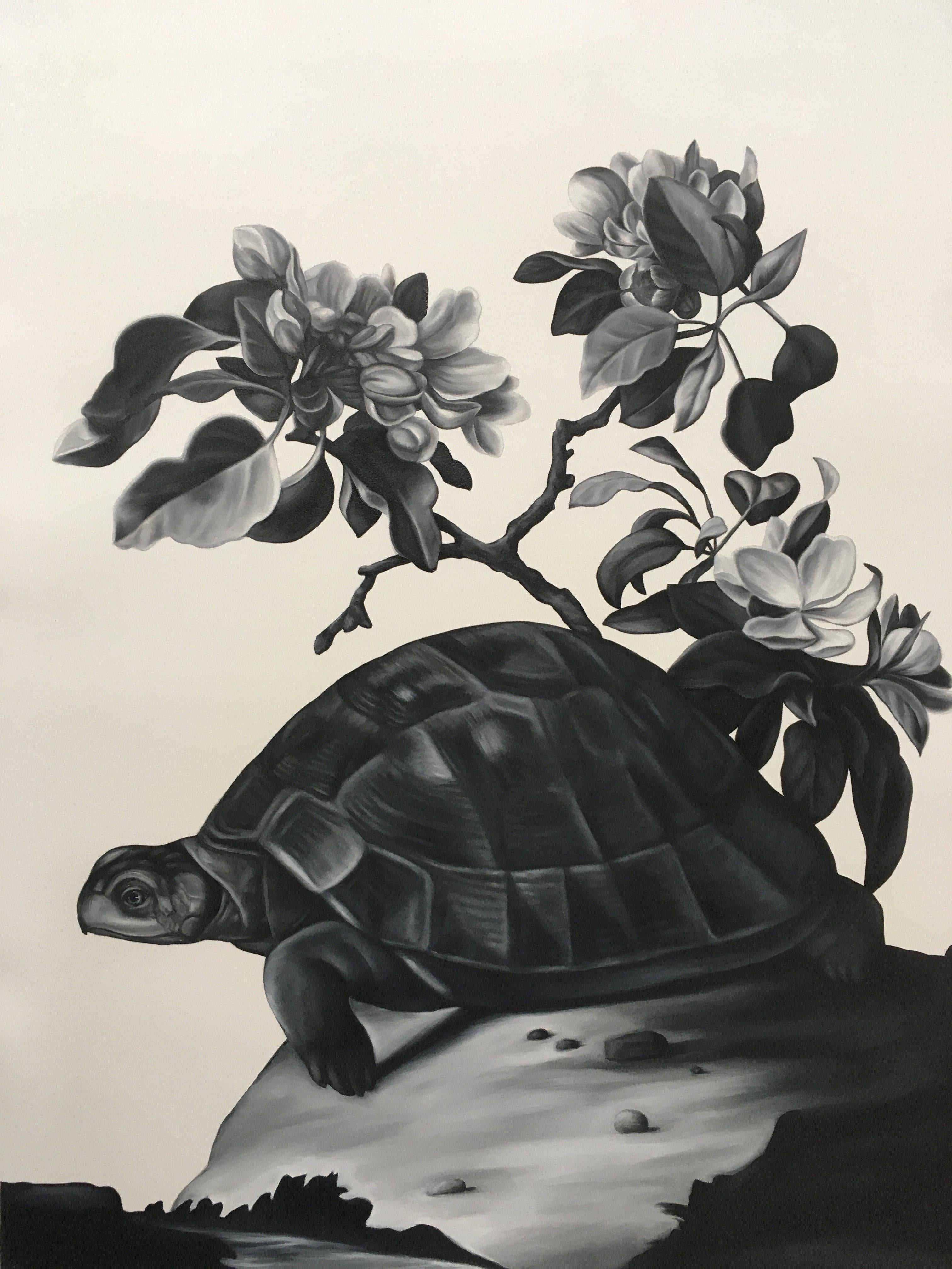 Shelley Reed Animal Painting - Tortoise (after Hondecoeter, Heade, and Lear)