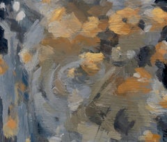 "Astronaut in Flowers" by Shelli Langdale, Oil Painting of Astronaut with Moon