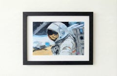 "Astronauta Selfie" (2025) Pittura ad olio di fantascienza realista contemporanea