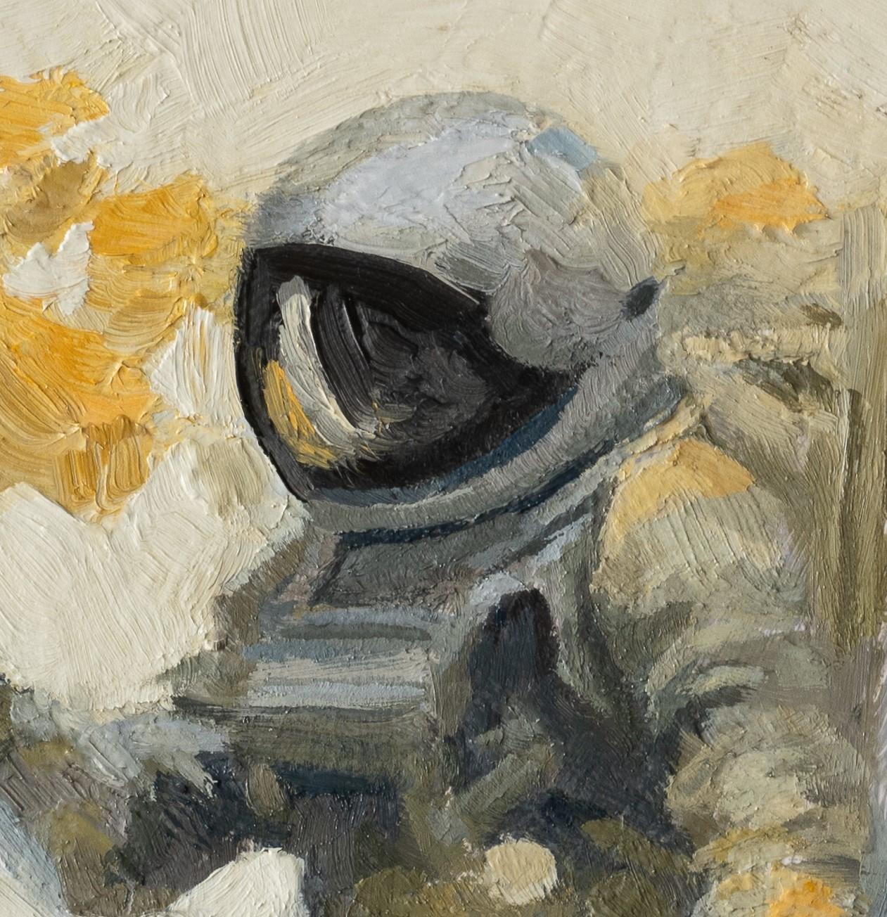 „Astronaut mit Blumen“ von Shelli Langdale, Ölgemälde eines Astronauten im Angebot 1