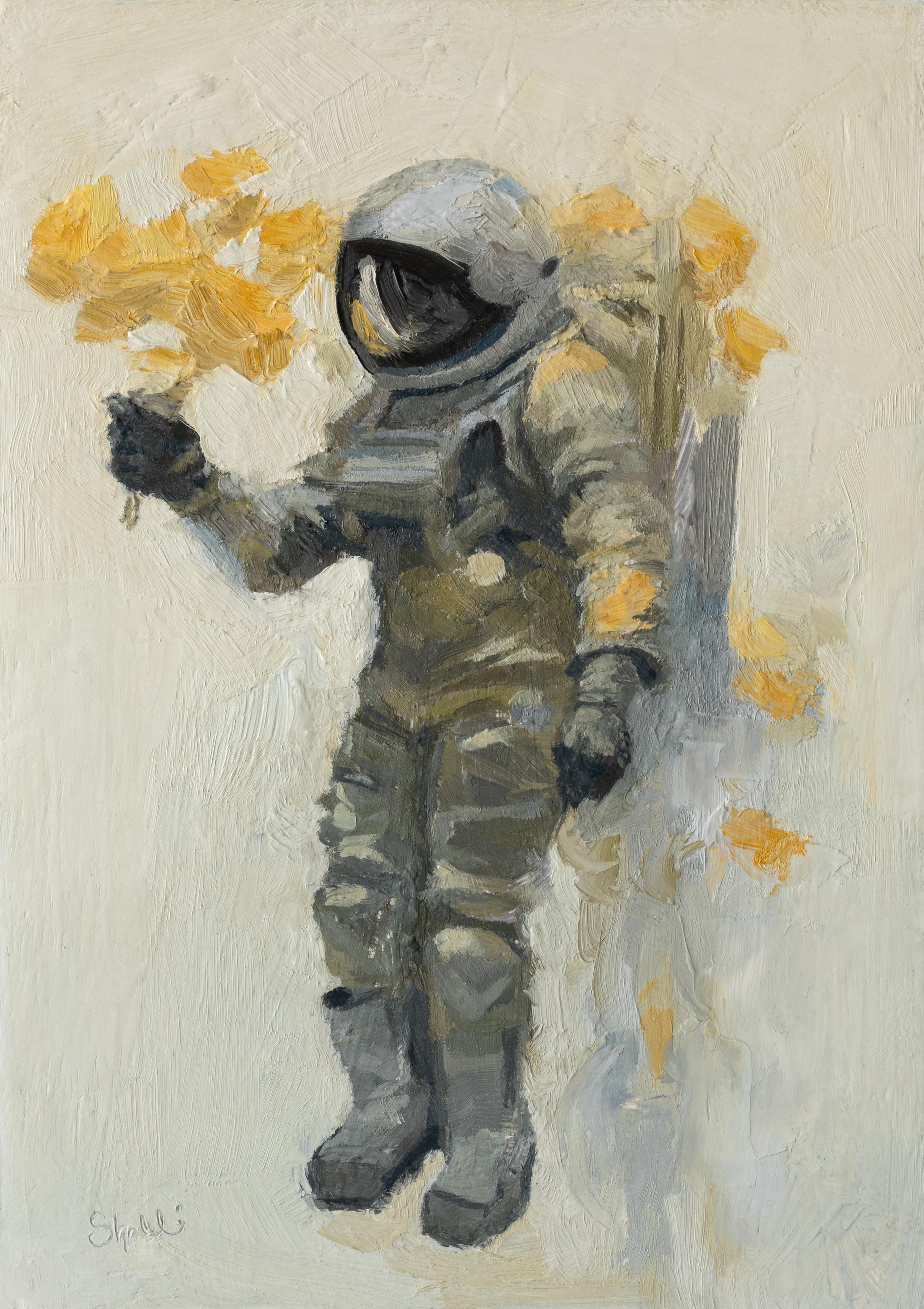 "Astronauta con flores" de Shelli Langdale, Pintura al óleo de Astronauta
