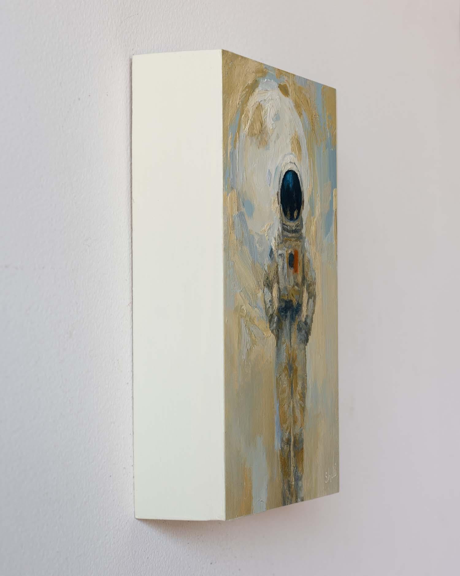 „Astronaut mit Mond“ von Shelli Langdale, Ölgemälde eines Astronauten mit Mond im Angebot 2