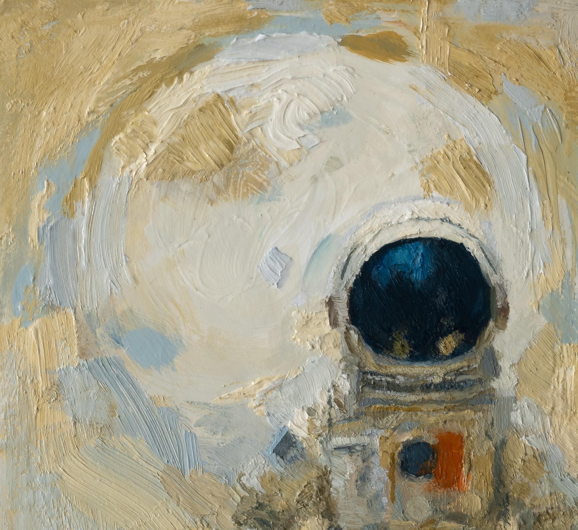 „Astronaut mit Mond“ von Shelli Langdale, Ölgemälde eines Astronauten mit Mond im Angebot 3