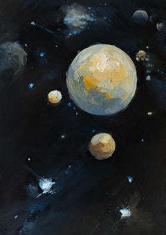 « Celestial Bodies » de Shelli Langdale, peinture à l'huile d'un espace extérieur