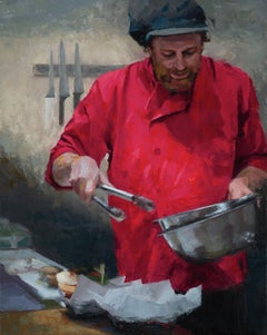 "Chef Andrew" - Impressionist Male Portrait, Oil Painting on Panel