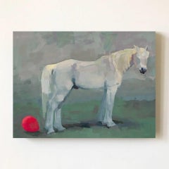 "Disolución" de Shelli Langdale, pintura al óleo de caballo blanco con globo rojo