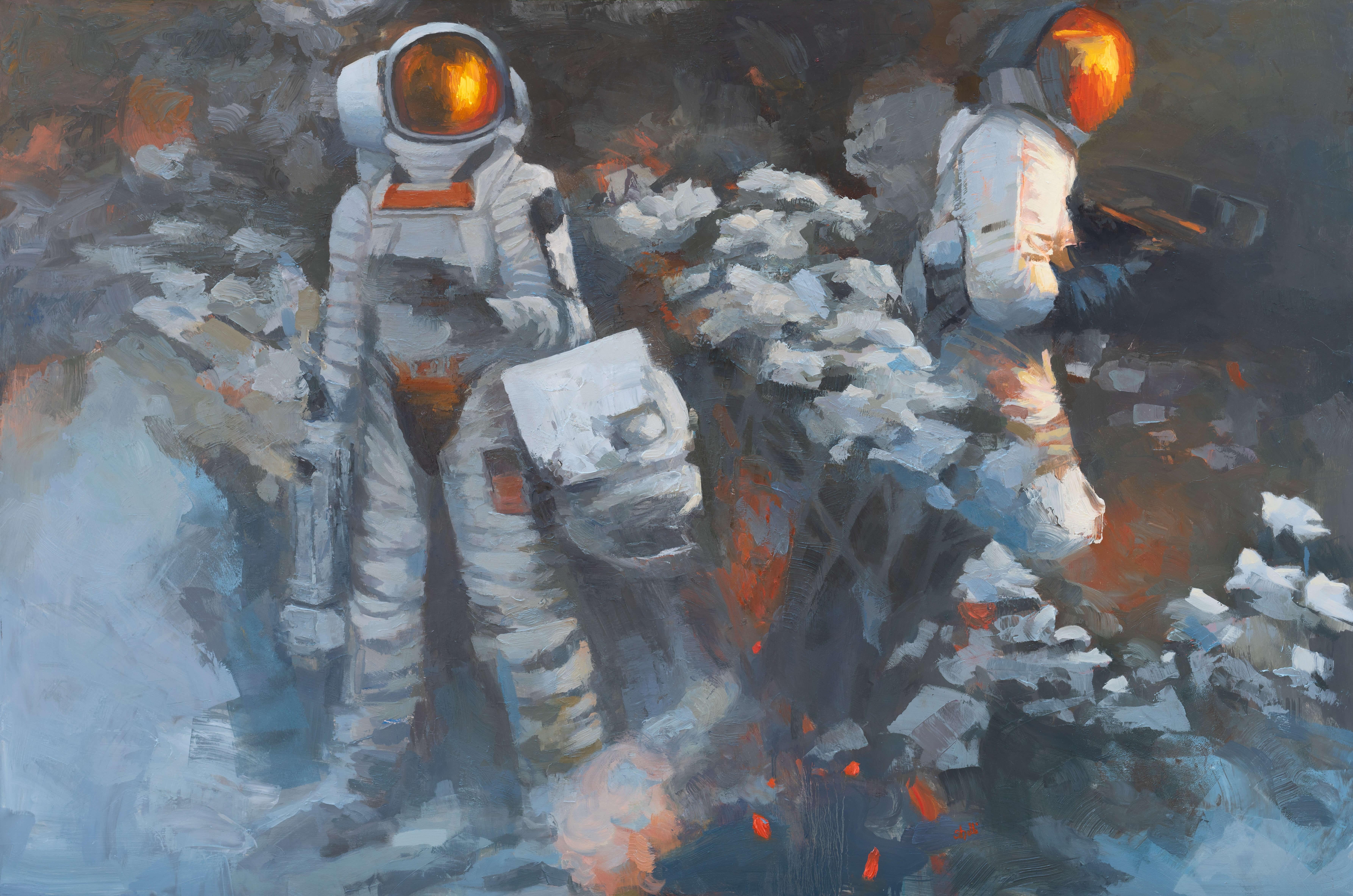 Shelli Langdale Portrait Painting – "Firefly" (2023) Zeitgenössischer Science-Fiction-Realismus, Ölgemälde auf Tafel